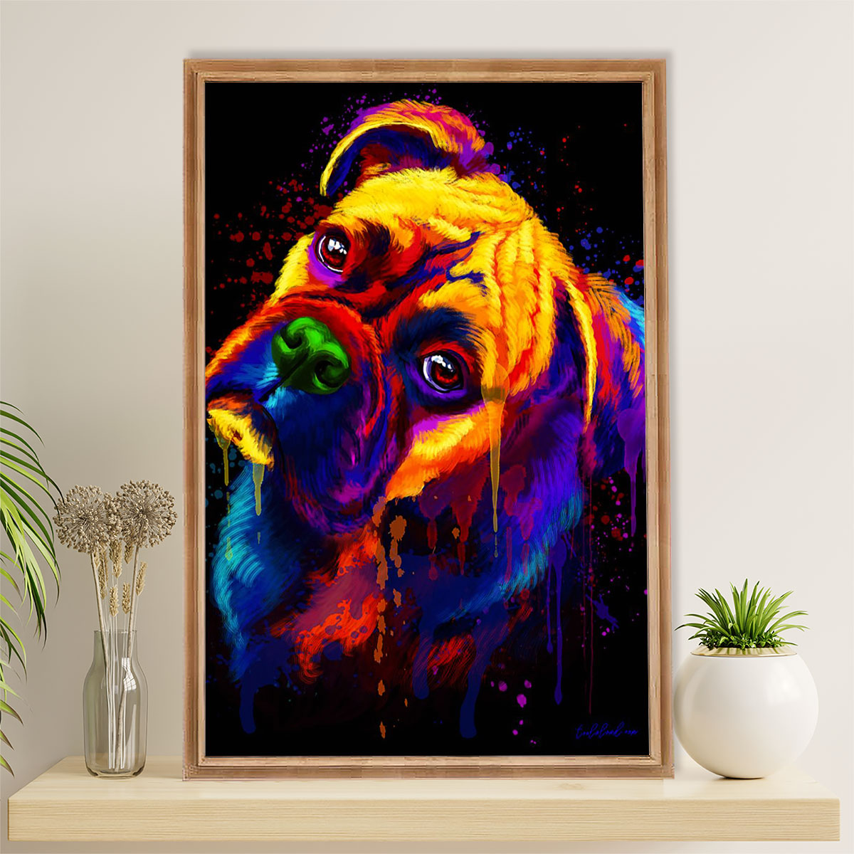 Funny Cute Boxer Poster | Watercolor Dog Painting | Wall Art Gift for Brindle Boxador Puppies Lover