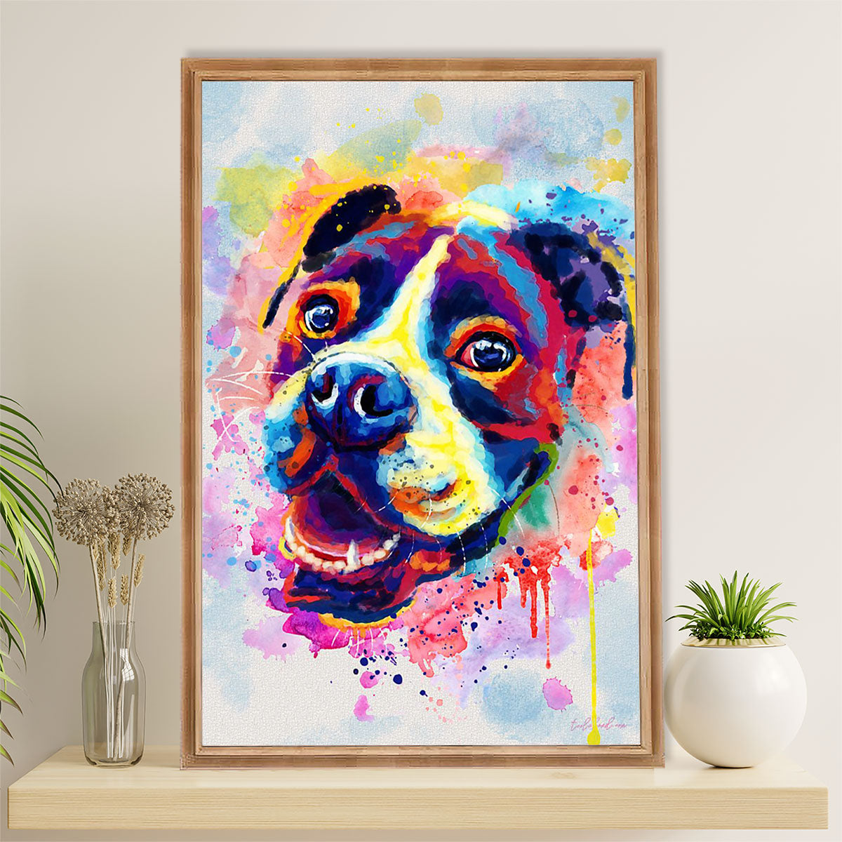 Funny Cute Boxer Poster | Watercolor Dog Painting | Wall Art Gift for Brindle Boxador Puppies Lover