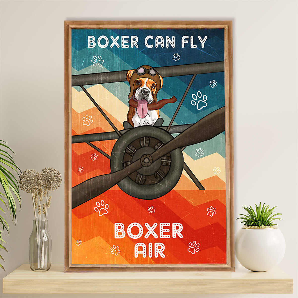 Funny Cute Boxer Poster | Boxer Can Fly | Wall Art Gift for Brindle Boxador Puppies Lover