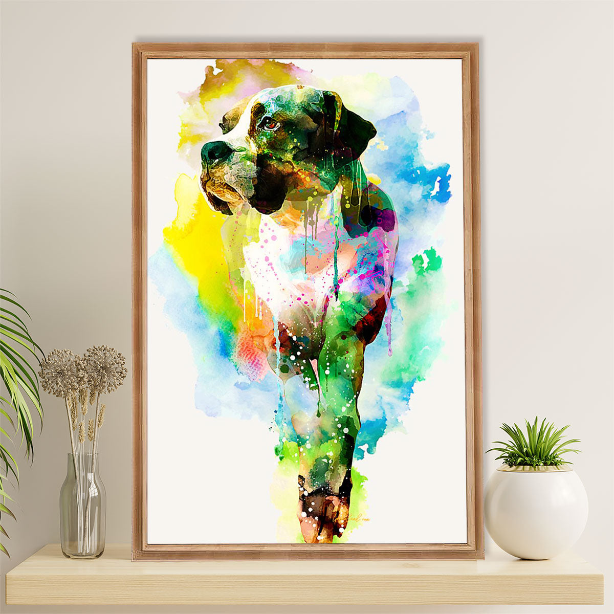 Funny Cute Boxer Canvas Wall Art Prints | Watercolor Dog Painting | Gift for Brindle Boxador Dog Lover