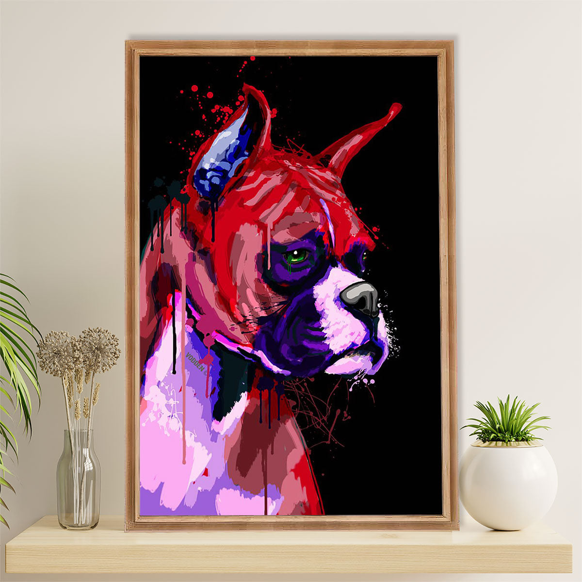Funny Cute Boxer Poster | Watercolor Dog Painting | Wall Art Gift for Brindle Boxador Puppies Lover