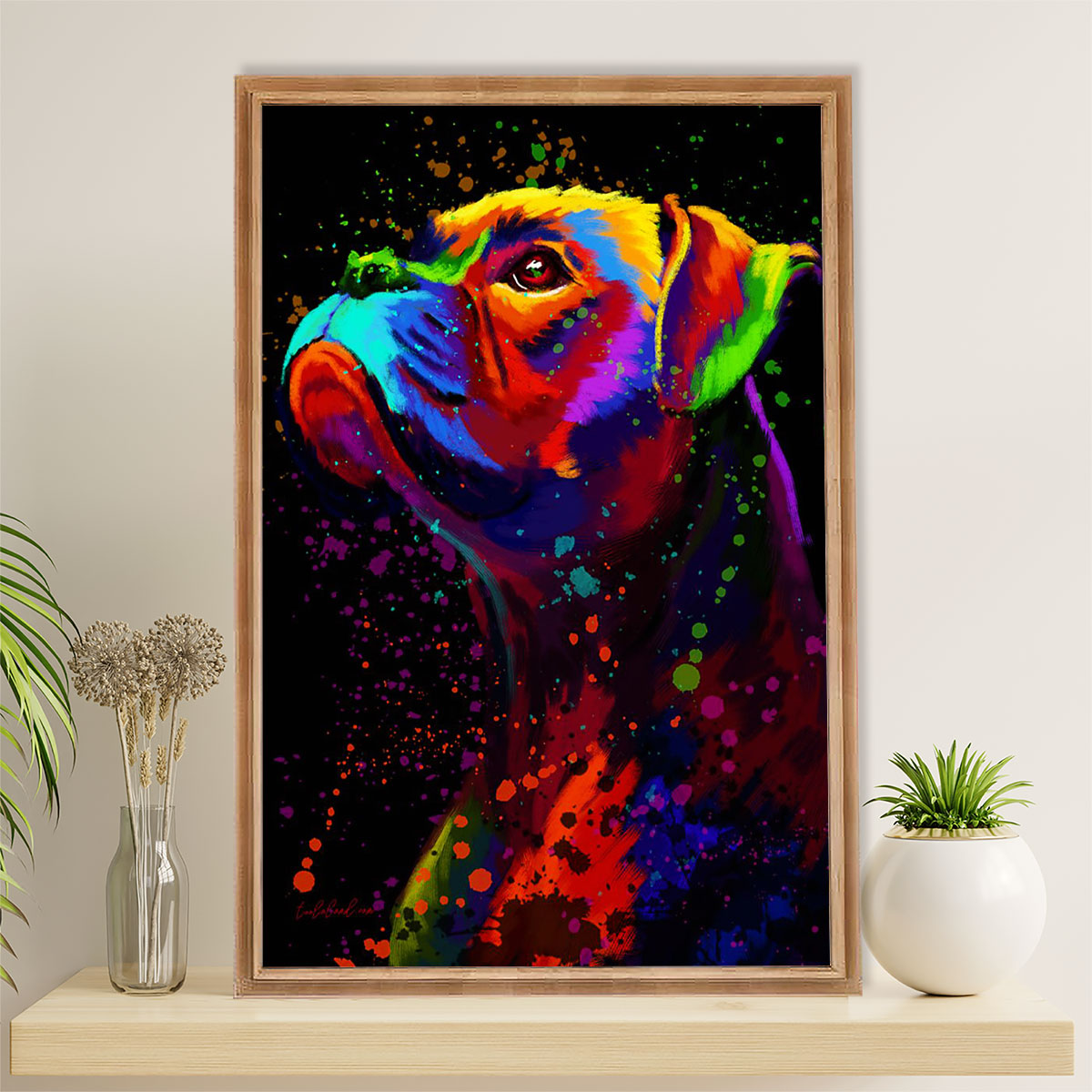 Funny Cute Boxer Poster | Watercolor Dog Painting | Wall Art Gift for Brindle Boxador Puppies Lover