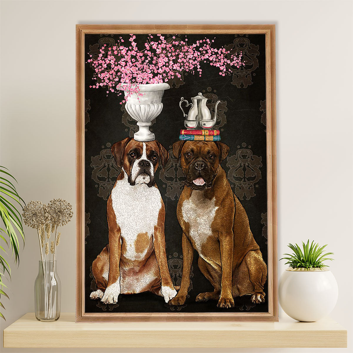 Funny Cute Boxer Canvas Wall Art Prints | Two Funny Dogs | Gift for Brindle Boxador Dog Lover