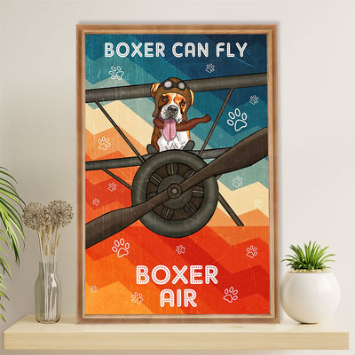 Funny Cute Boxer Canvas Wall Art Prints | Boxer Can Fly | Gift for Brindle Boxador Dog Lover