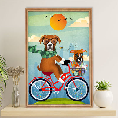 Funny Cute Boxer Canvas Wall Art Prints | Funny Dog Bicycle | Gift for Brindle Boxador Dog Lover