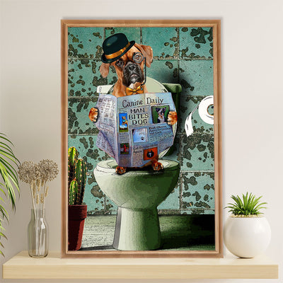 Funny Cute Boxer Canvas Wall Art Prints | Funny Dog in Toilet | Gift for Brindle Boxador Dog Lover