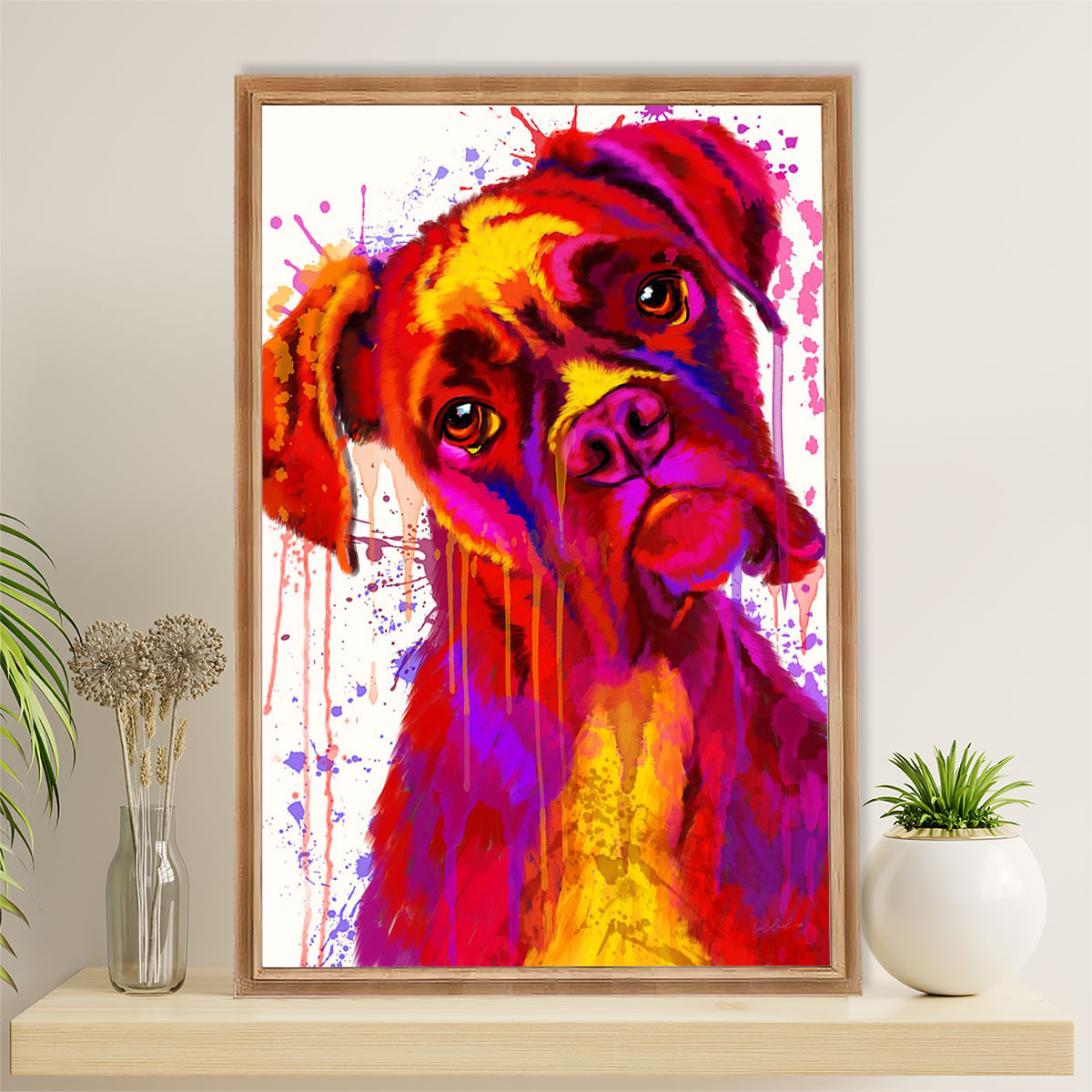 Funny Cute Boxer Canvas Wall Art Prints | Watercolor Dog Painting | Gift for Brindle Boxador Dog Lover