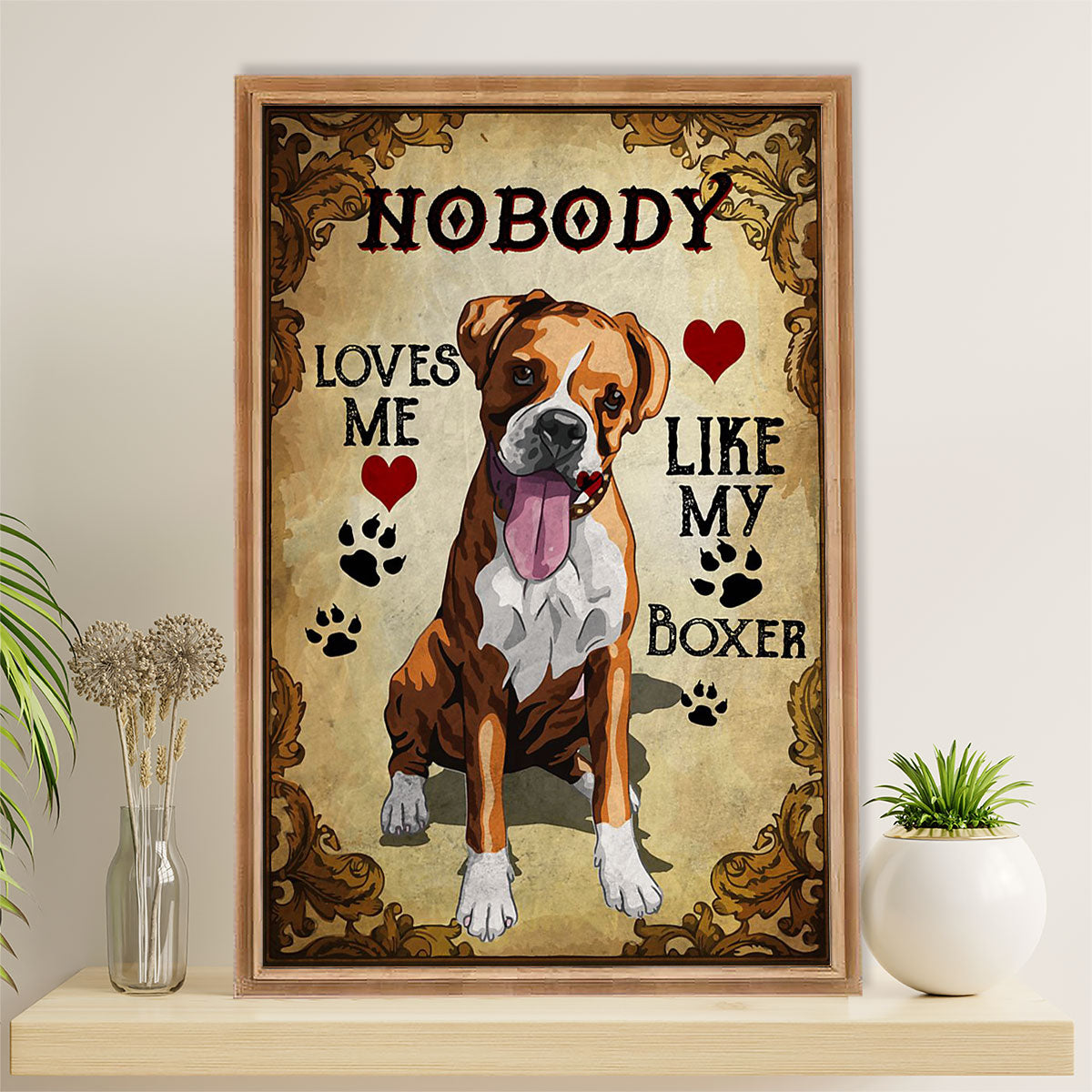 Funny Cute Boxer Canvas Wall Art Prints | Love My Boxer | Gift for Brindle Boxador Dog Lover