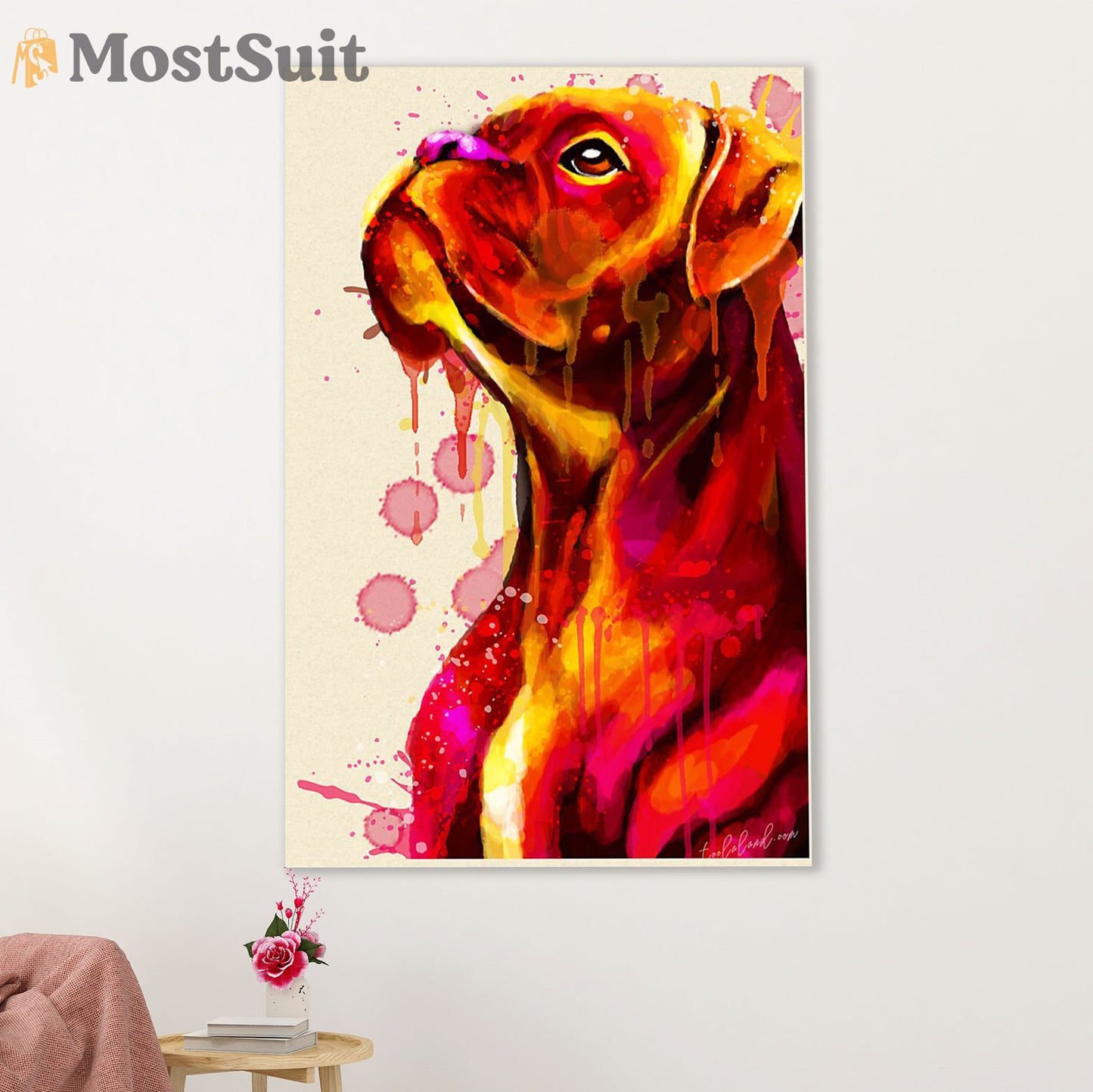 Funny Cute Boxer Canvas Wall Art Prints | Watercolor Dog Painting | Gift for Brindle Boxador Dog Lover