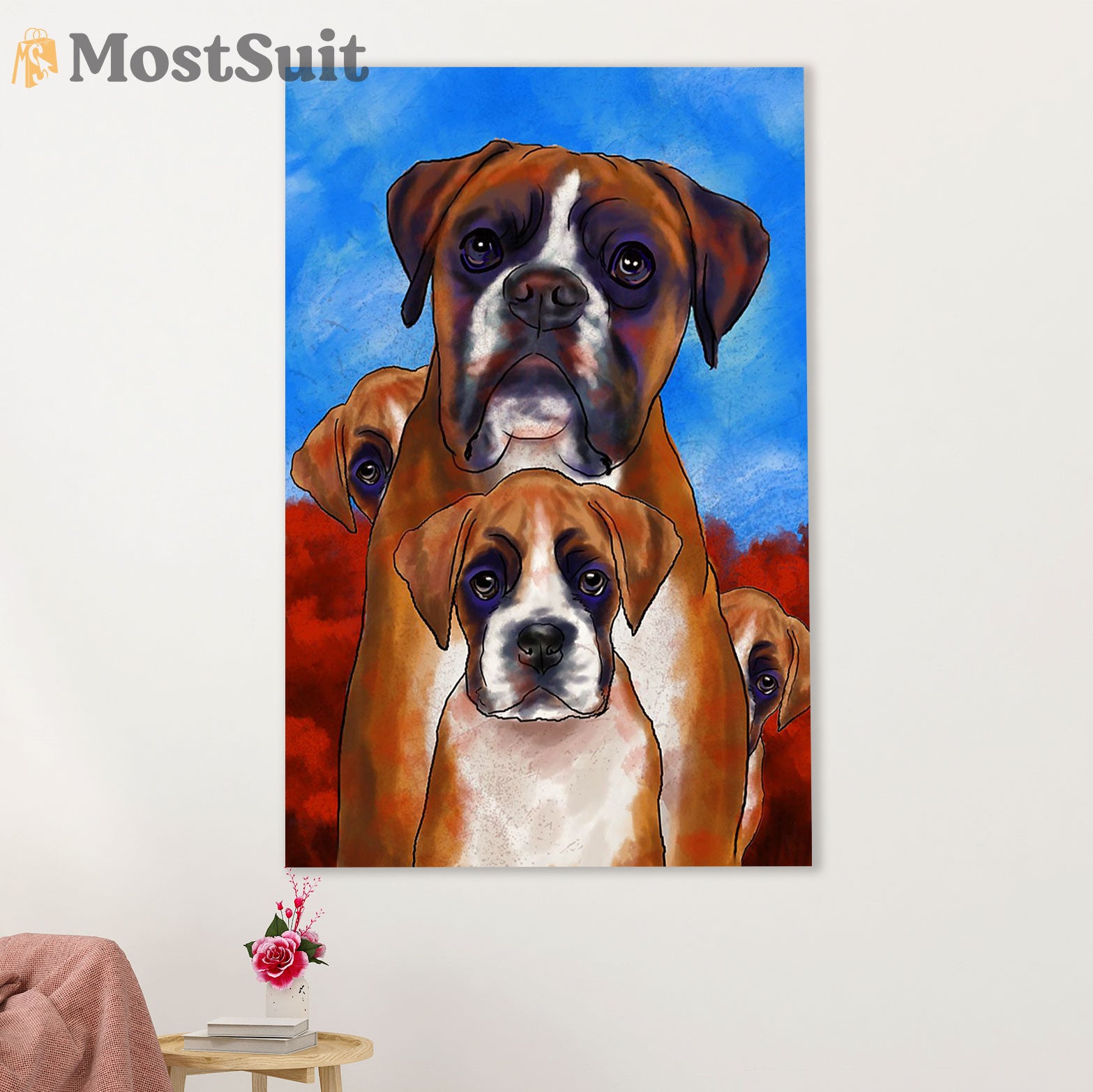 Funny Cute Boxer Poster | Dog Family | Wall Art Gift for Brindle Boxador Puppies Lover