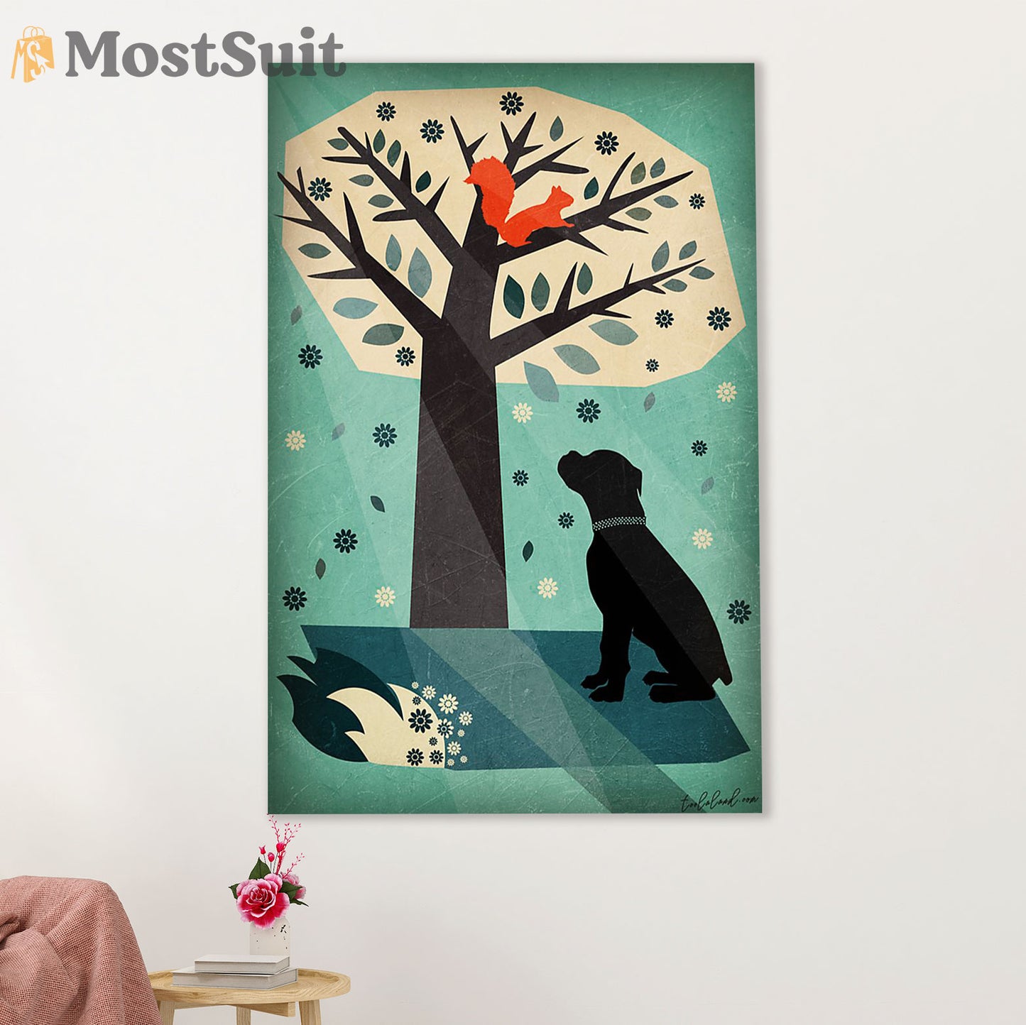 Funny Cute Boxer Poster | Dog at Night | Wall Art Gift for Brindle Boxador Puppies Lover