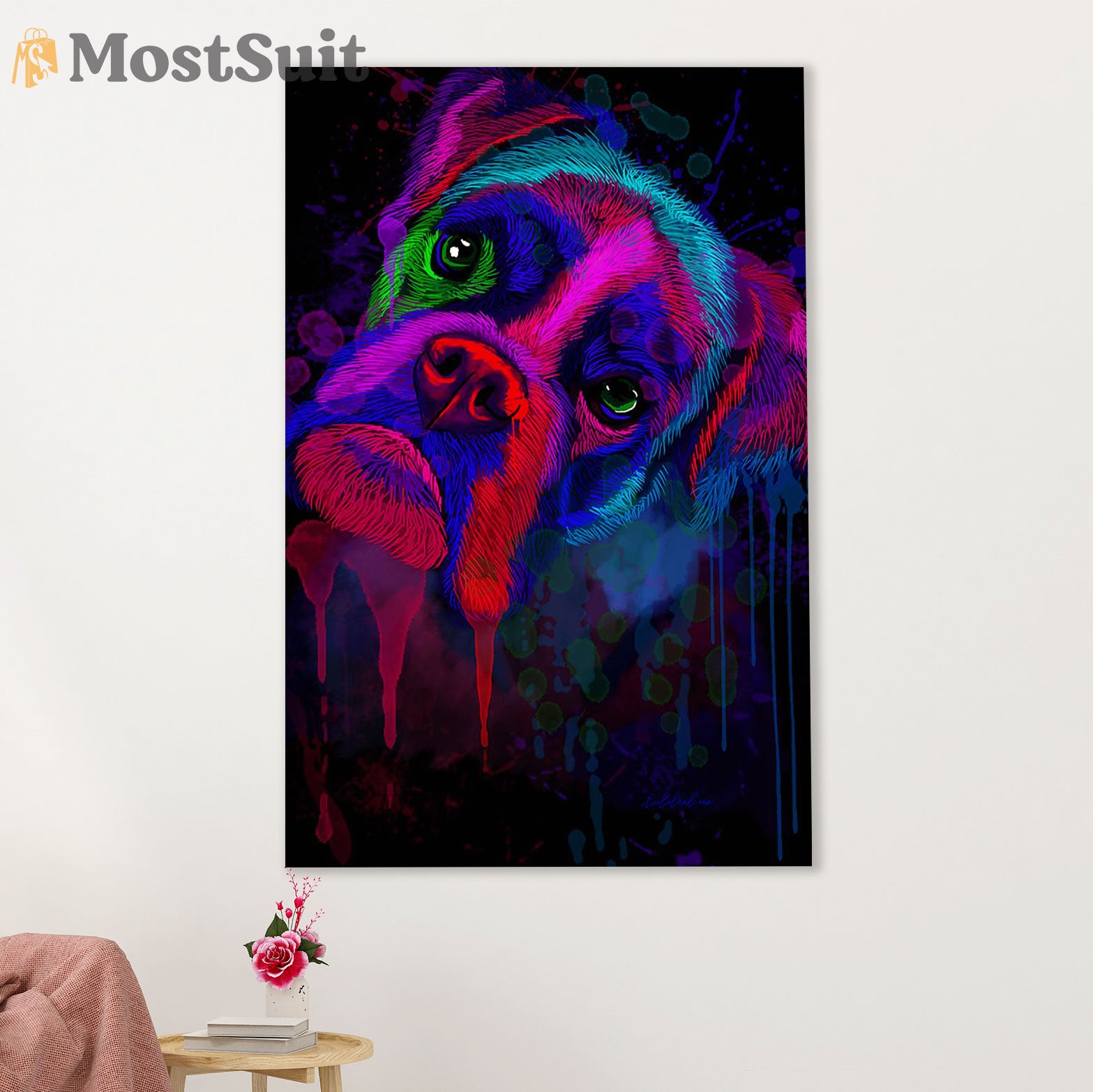 Funny Cute Boxer Poster | Watercolor Dog Painting | Wall Art Gift for Brindle Boxador Puppies Lover