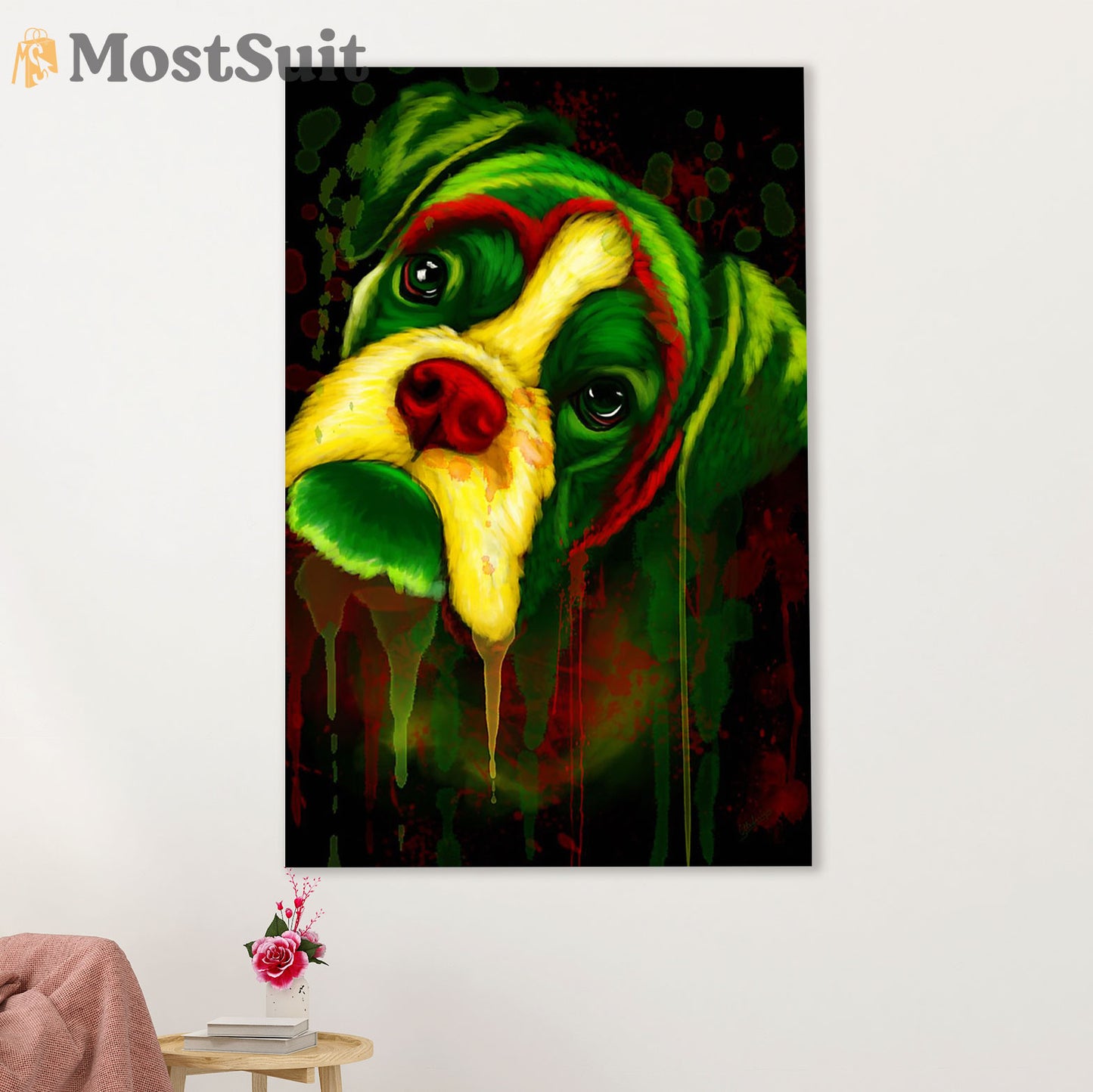 Funny Cute Boxer Poster | Watercolor Dog Painting | Wall Art Gift for Brindle Boxador Puppies Lover