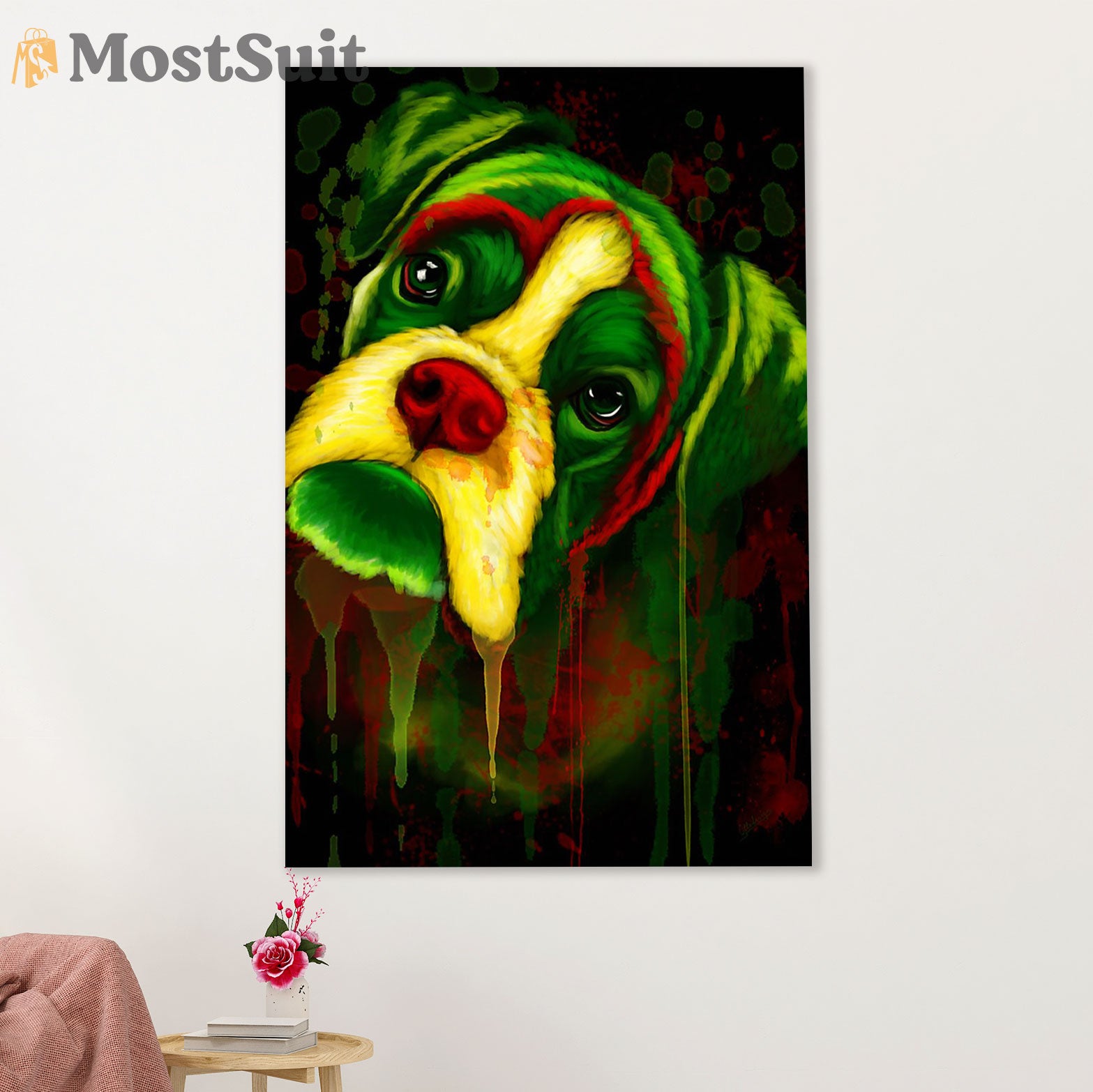 Funny Cute Boxer Poster | Watercolor Dog Painting | Wall Art Gift for Brindle Boxador Puppies Lover