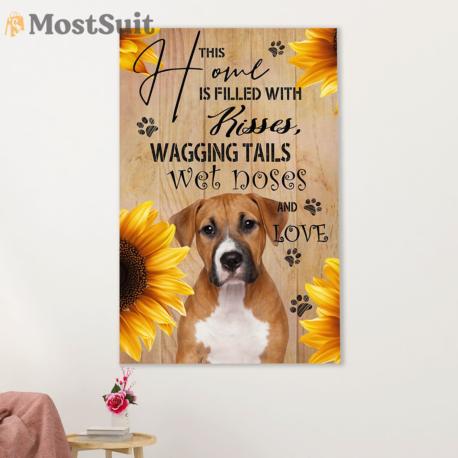Funny Cute Boxer Poster | Sunflower Dog | Wall Art Gift for Brindle Boxador Puppies Lover