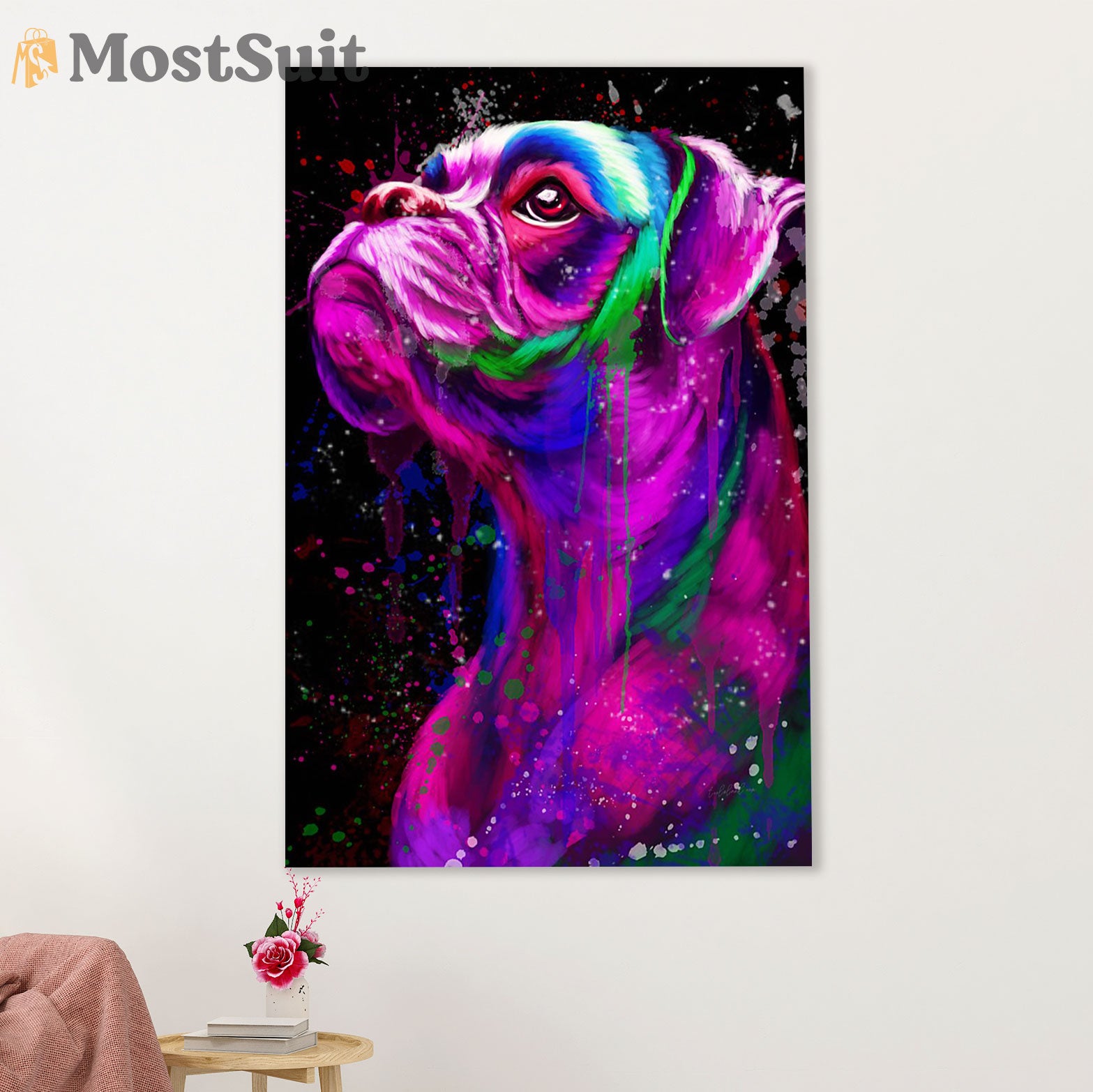 Funny Cute Boxer Poster | Watercolor Dog Painting | Wall Art Gift for Brindle Boxador Puppies Lover