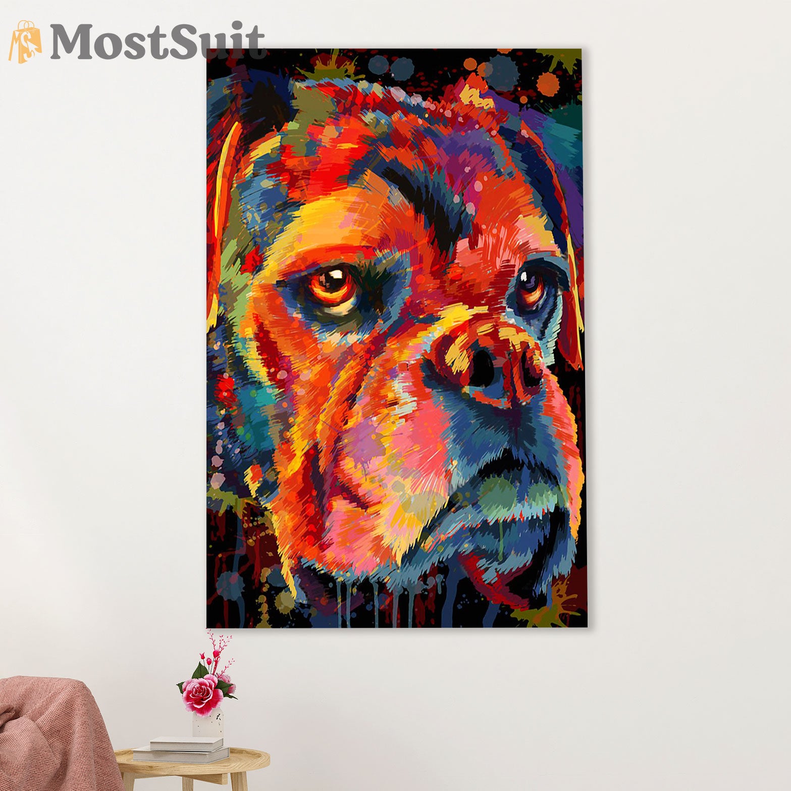 Funny Cute Boxer Poster | Watercolor Dog Painting | Wall Art Gift for Brindle Boxador Puppies Lover