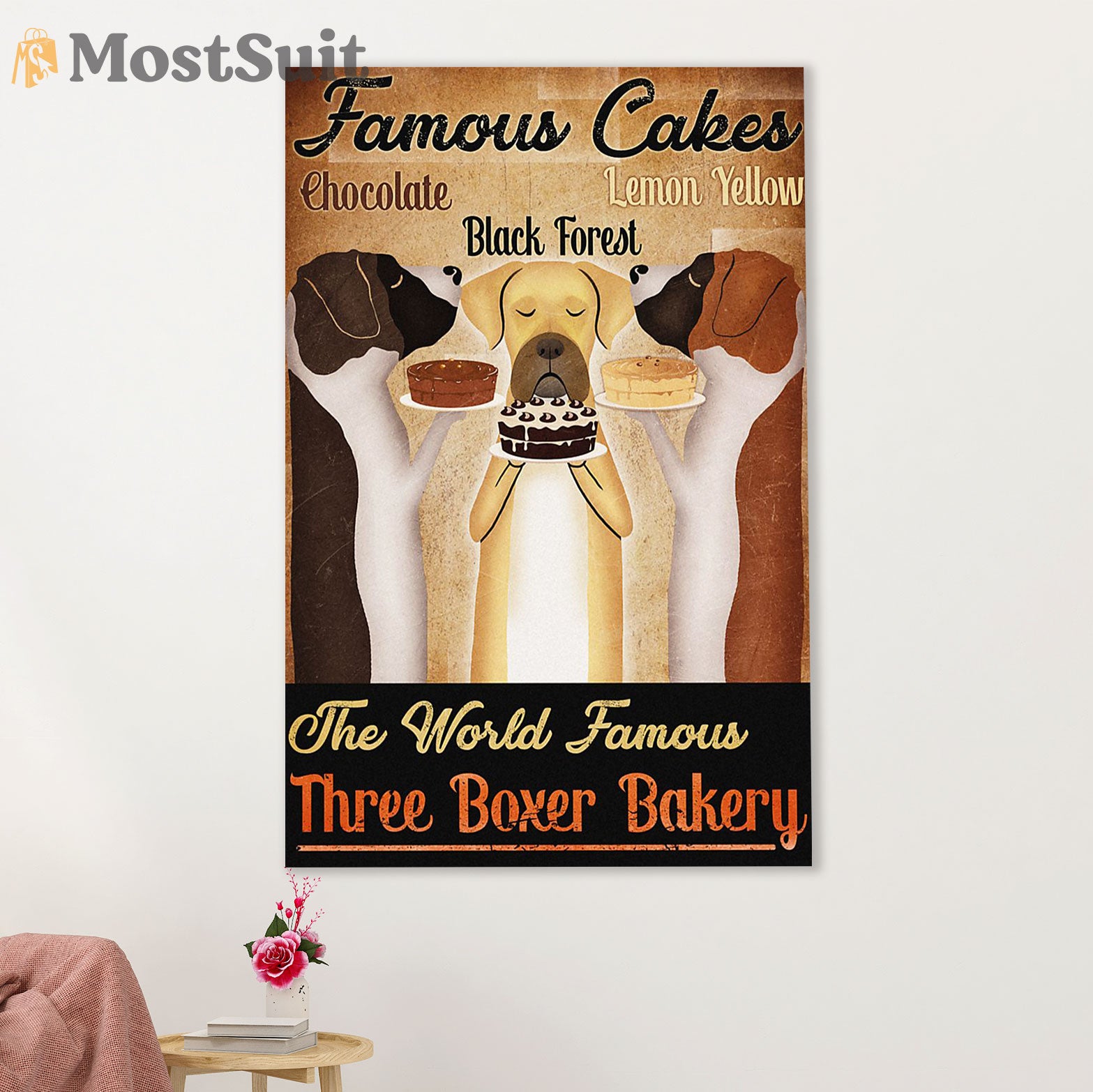 Funny Cute Boxer Poster | Boxer Bakery | Wall Art Gift for Brindle Boxador Puppies Lover