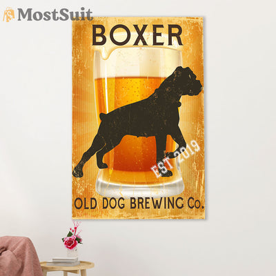 Funny Cute Boxer Poster | Old Dog Brewing | Wall Art Gift for Brindle Boxador Puppies Lover