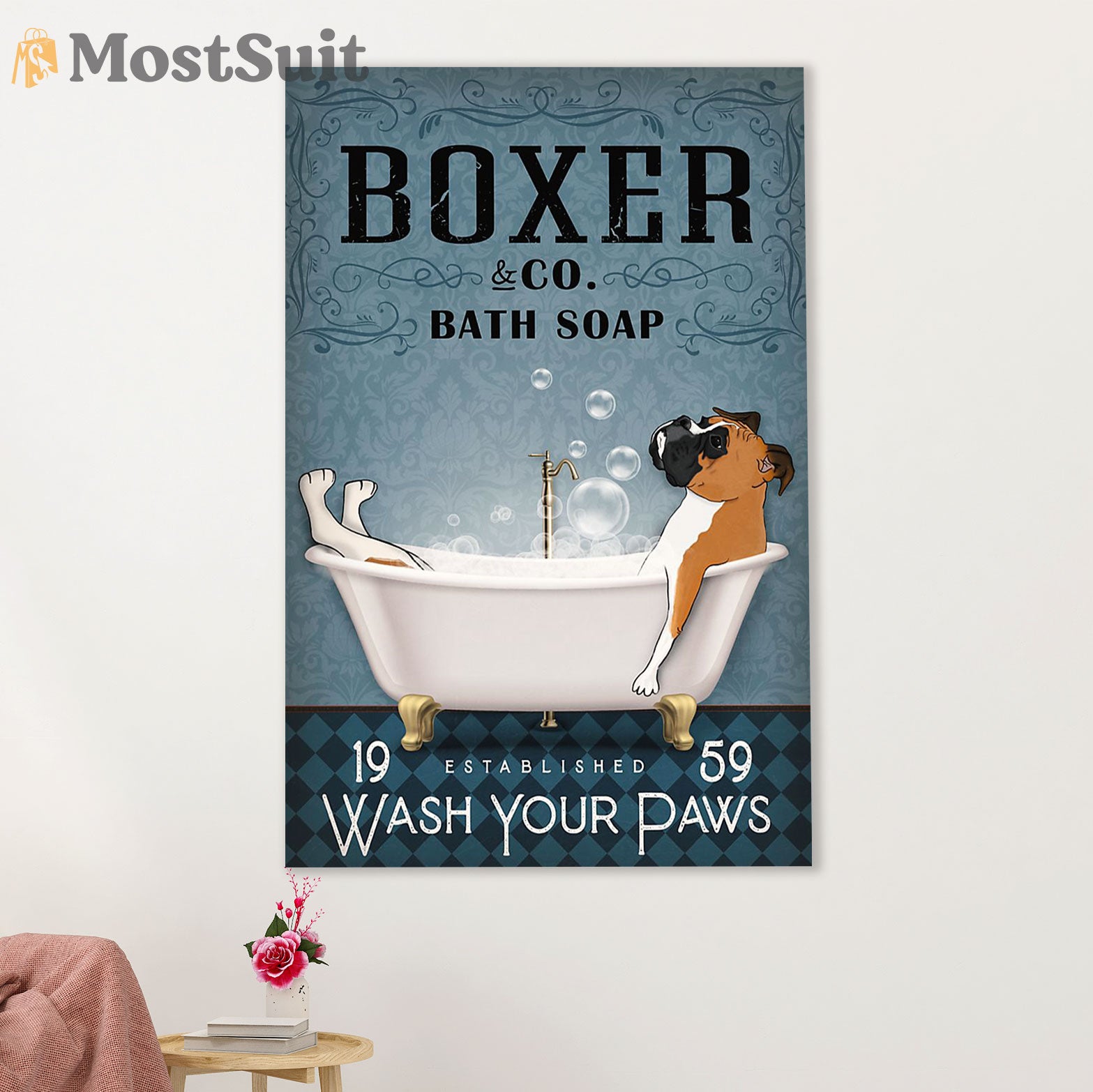 Funny Cute Boxer Canvas Wall Art Prints | Bath Soap | Gift for Brindle Boxador Dog Lover