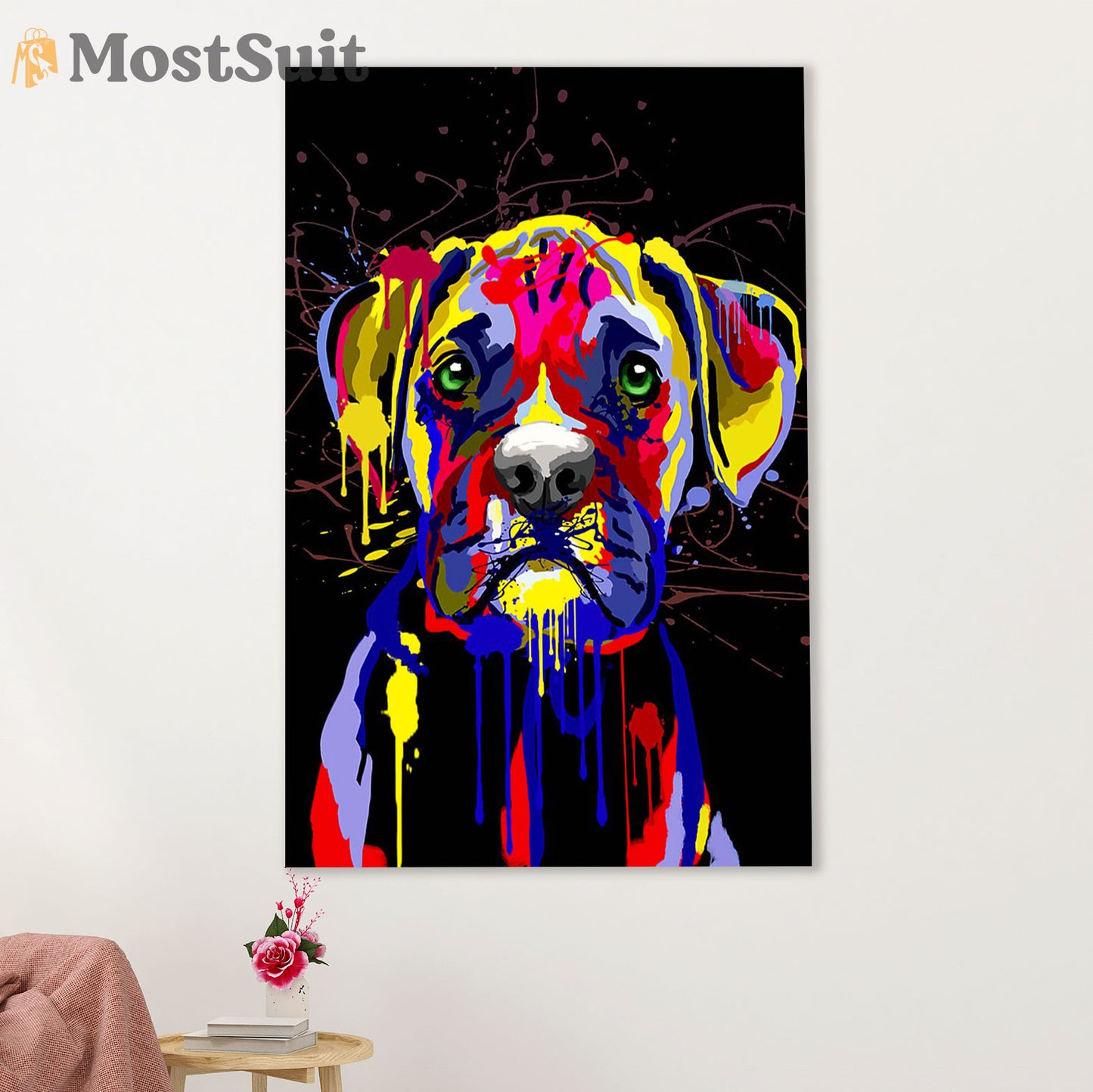 Funny Cute Boxer Canvas Wall Art Prints | Watercolor Dog | Gift for Brindle Boxador Dog Lover