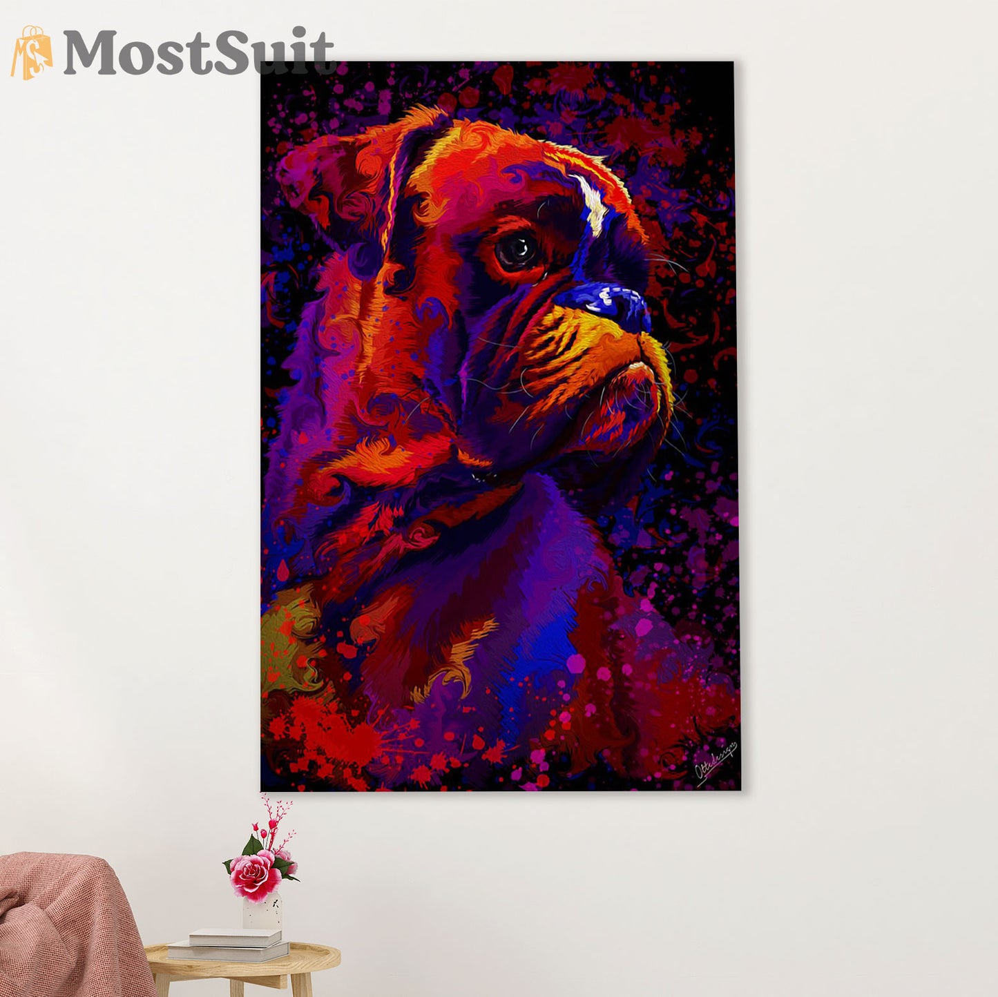 Funny Cute Boxer Canvas Wall Art Prints | Watercolor Dog | Gift for Brindle Boxador Dog Lover