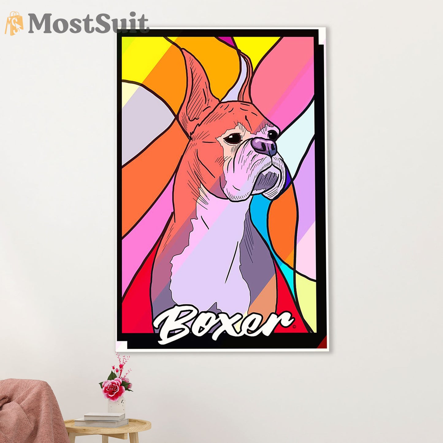 Funny Cute Boxer Canvas Wall Art Prints | Dog Colorful Painting | Gift for Brindle Boxador Dog Lover