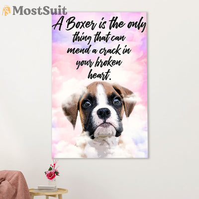 Funny Cute Boxer Canvas Wall Art Prints | Broken Heart | Gift for Brindle Boxador Dog Lover