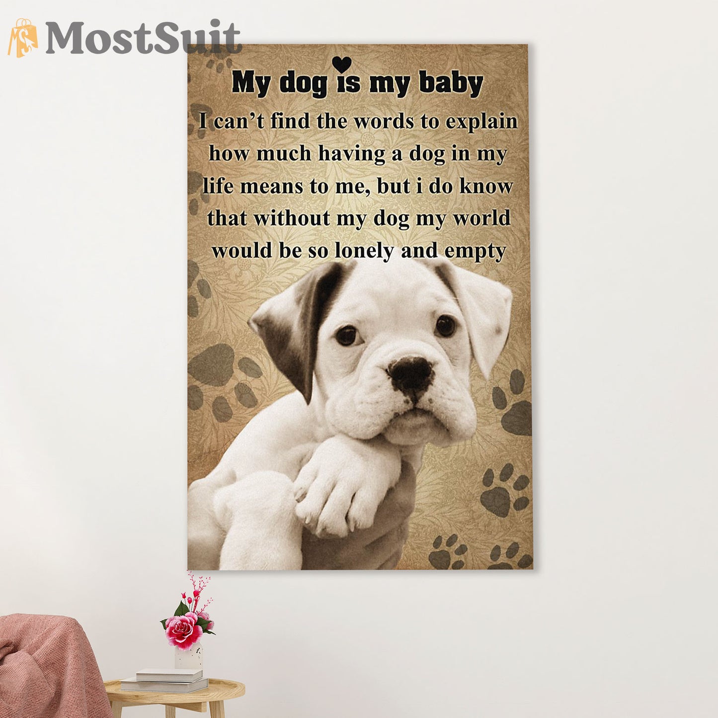 Funny Cute Boxer Canvas Wall Art Prints | My Baby Dog | Gift for Brindle Boxador Dog Lover
