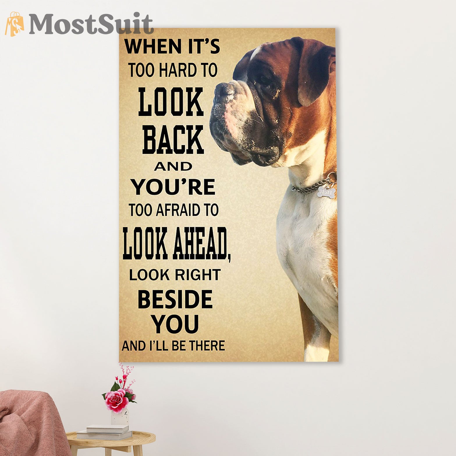 Funny Cute Boxer Canvas Wall Art Prints | Look Right Beside You | Gift for Brindle Boxador Dog Lover