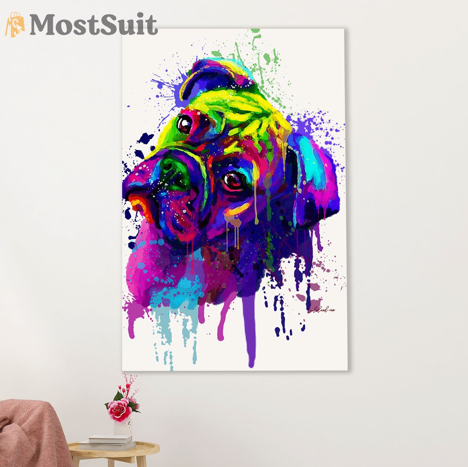 Funny Cute Boxer Canvas Wall Art Prints | Watercolor Dog Painting | Gift for Brindle Boxador Dog Lover