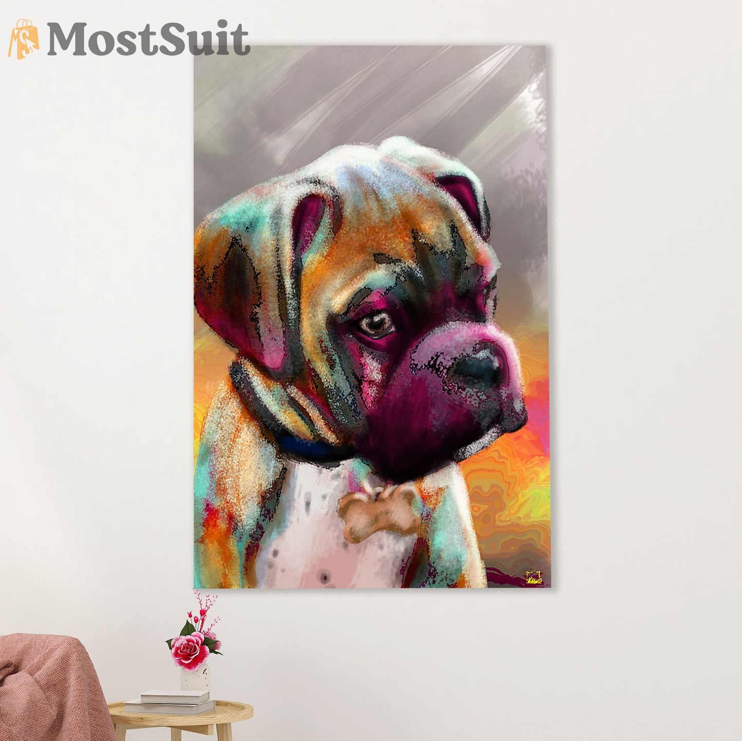 Funny Cute Boxer Canvas Wall Art Prints | Baby Boxer Painting | Gift for Brindle Boxador Dog Lover