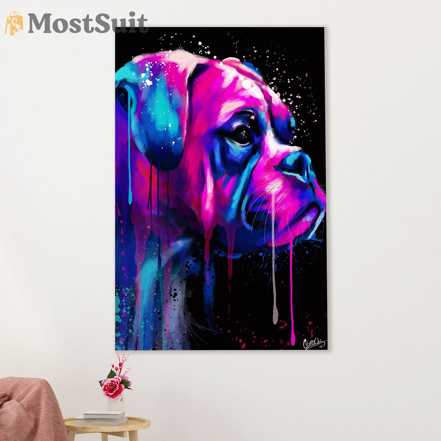 Funny Cute Boxer Canvas Wall Art Prints | Watercolor Dog Painting | Gift for Brindle Boxador Dog Lover