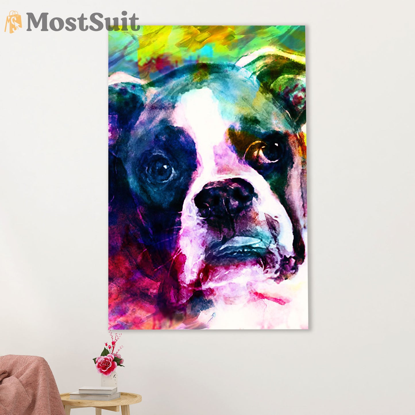 Funny Cute Boxer Canvas Wall Art Prints | Watercolor Dog Painting | Gift for Brindle Boxador Dog Lover