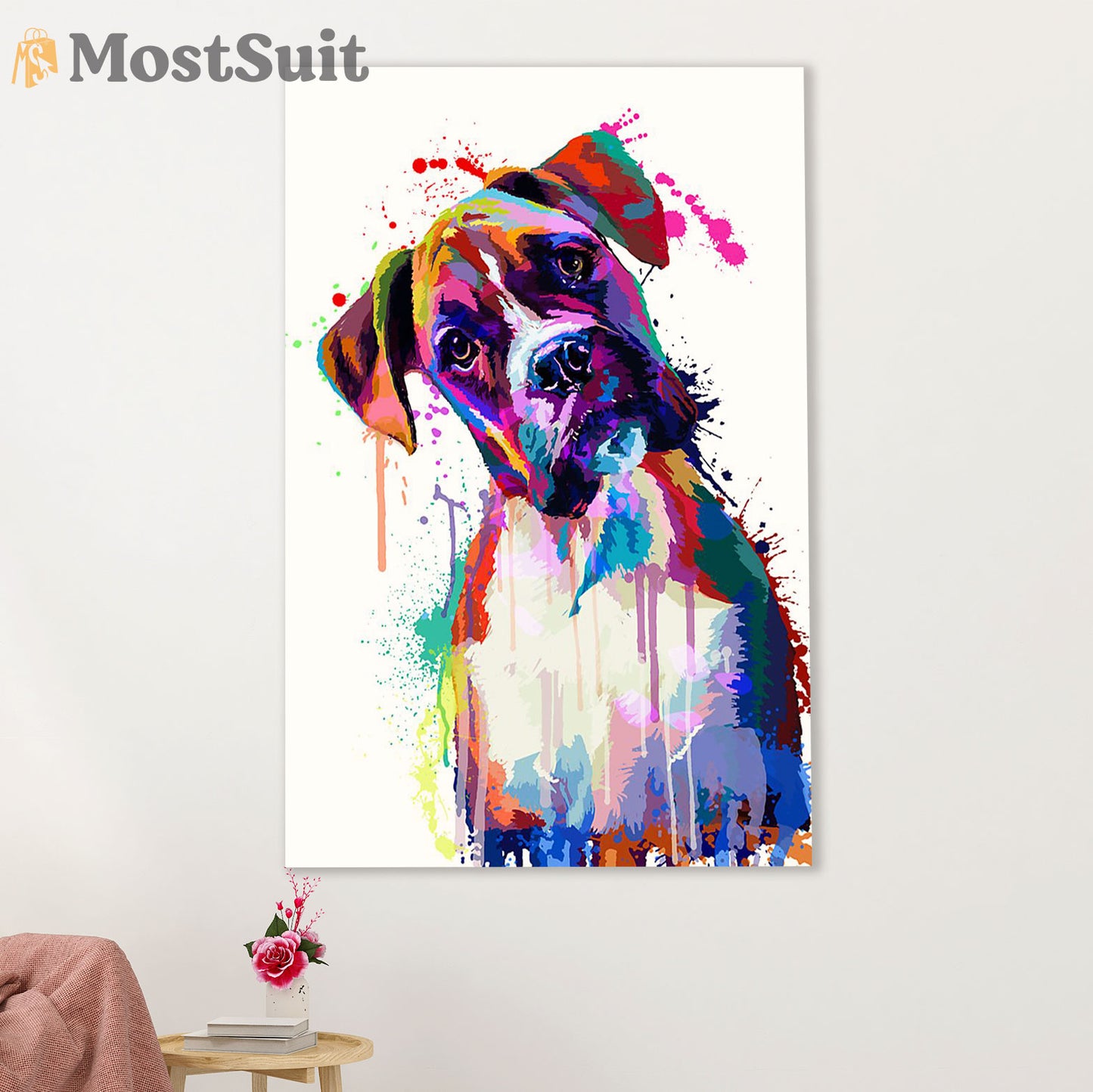 Funny Cute Boxer Canvas Wall Art Prints | Watercolor Dog Painting | Gift for Brindle Boxador Dog Lover