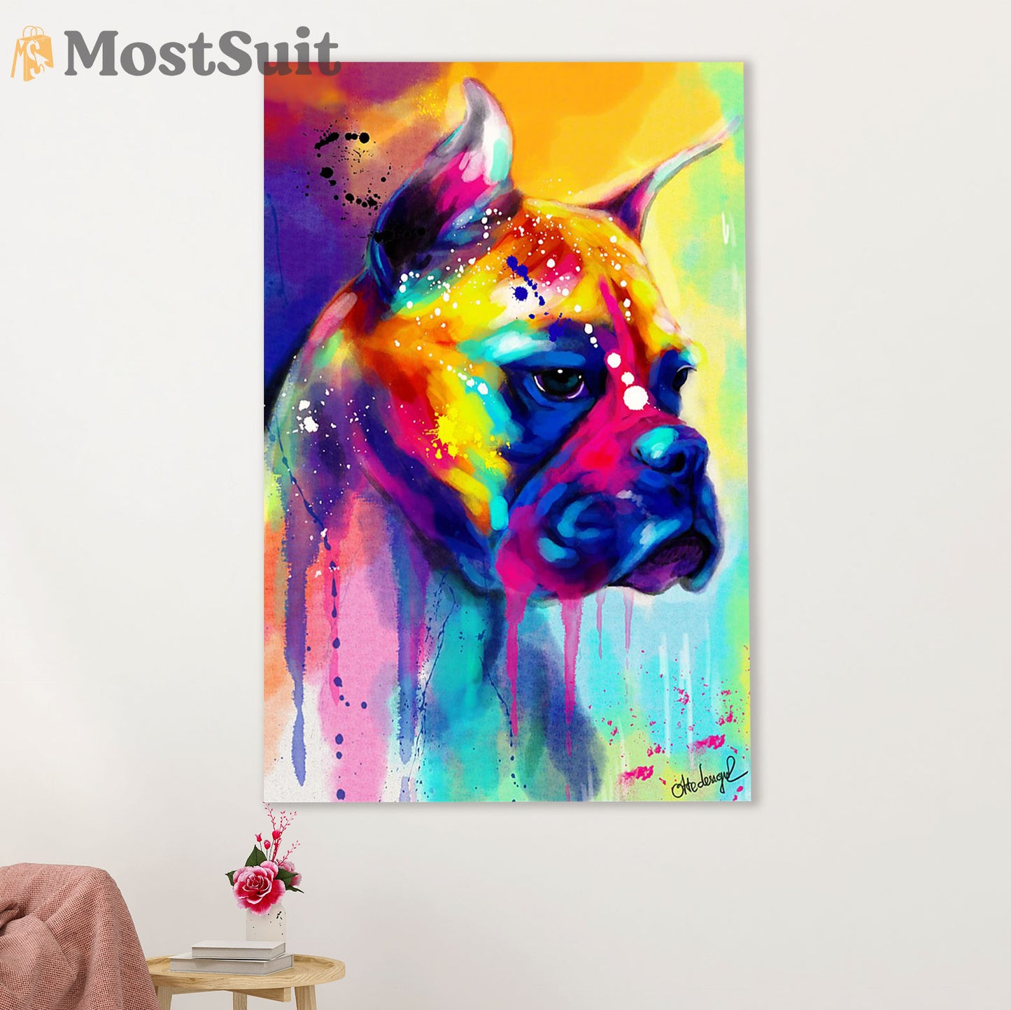 Funny Cute Boxer Poster | Watercolor Dog Painting | Wall Art Gift for Brindle Boxador Puppies Lover