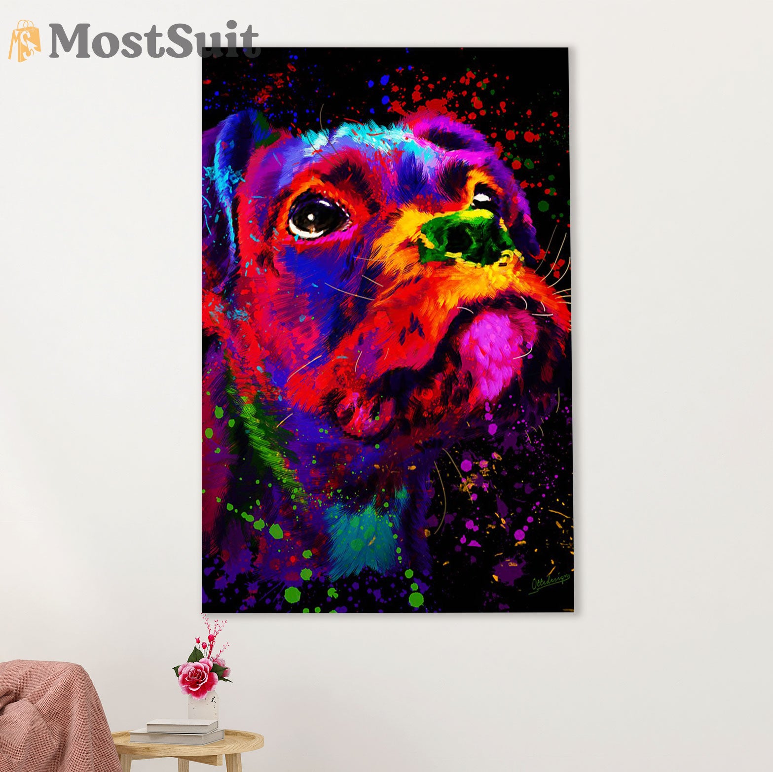 Funny Cute Boxer Canvas Wall Art Prints | Watercolor Dog Painting | Gift for Brindle Boxador Dog Lover