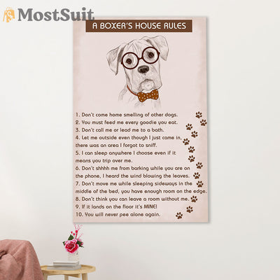 Funny Cute Boxer Canvas Wall Art Prints | Boxer's House Rules | Gift for Brindle Boxador Dog Lover