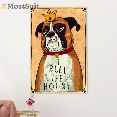 Funny Cute Boxer Canvas Wall Art Prints | Dog Rules The House | Gift for Brindle Boxador Dog Lover