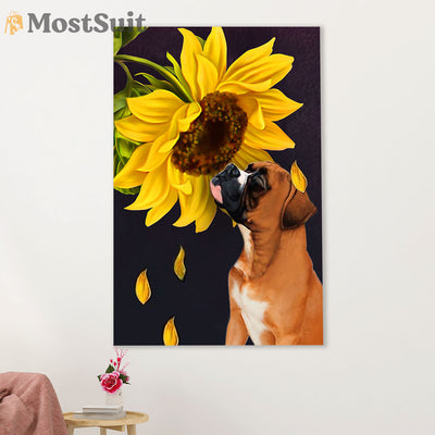 Funny Cute Boxer Poster | Dog Sunflower | Wall Art Gift for Brindle Boxador Puppies Lover