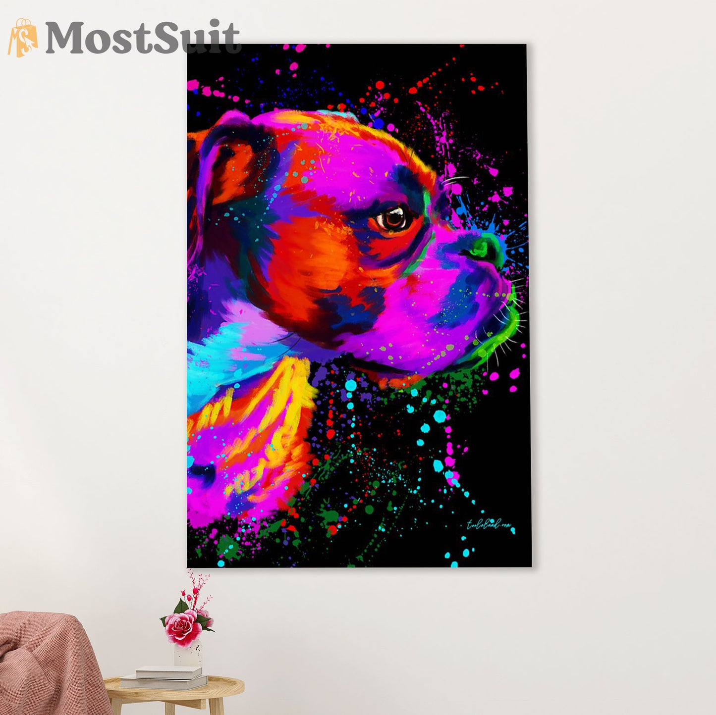 Funny Cute Boxer Canvas Wall Art Prints | Watercolor Dog Painting | Gift for Brindle Boxador Dog Lover