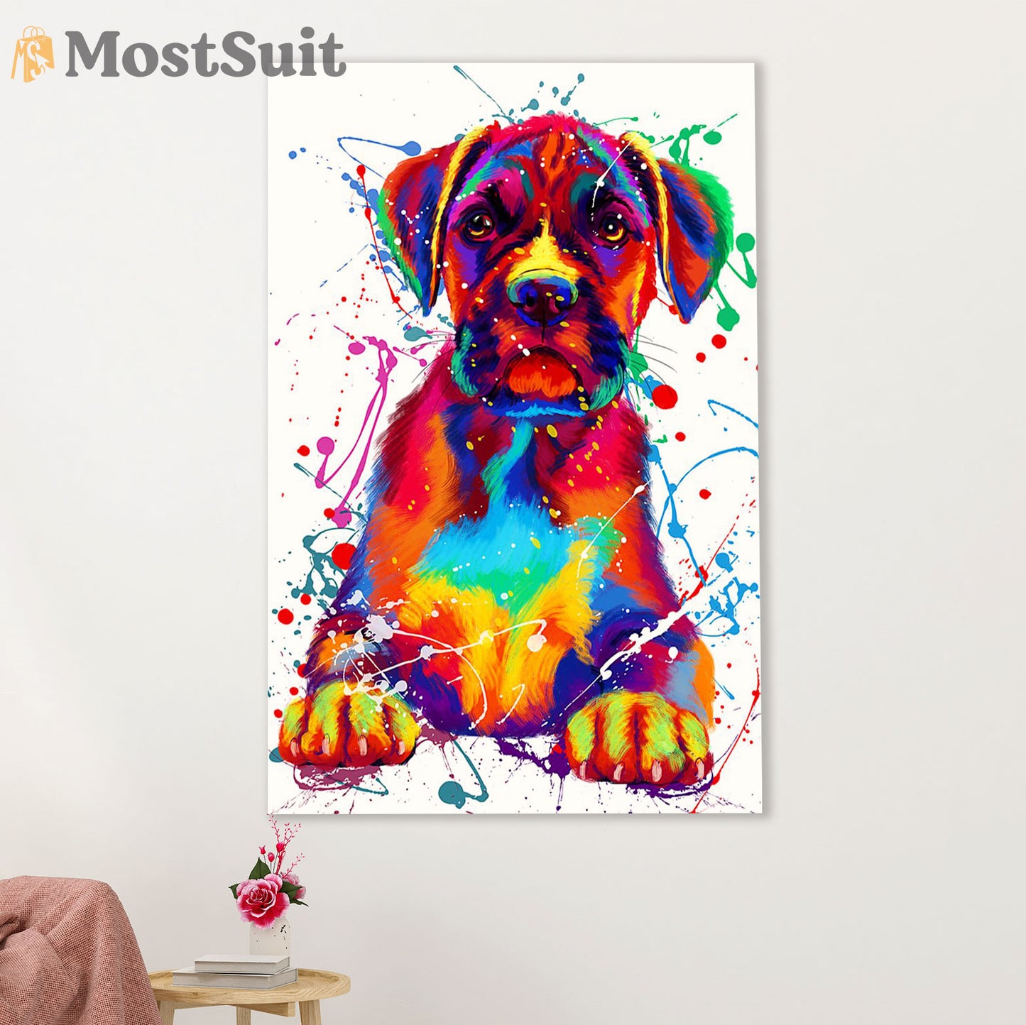 Funny Cute Boxer Poster | Watercolor Dog Painting | Wall Art Gift for Brindle Boxador Puppies Lover