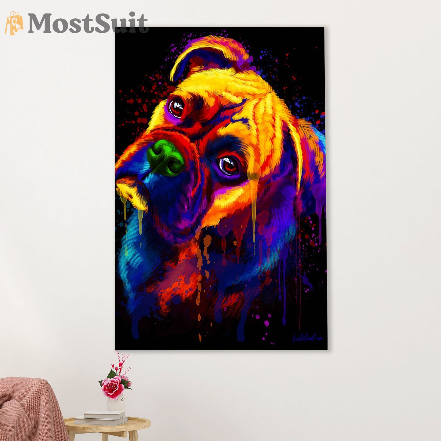 Funny Cute Boxer Canvas Wall Art Prints | Watercolor Dog Painting | Gift for Brindle Boxador Dog Lover