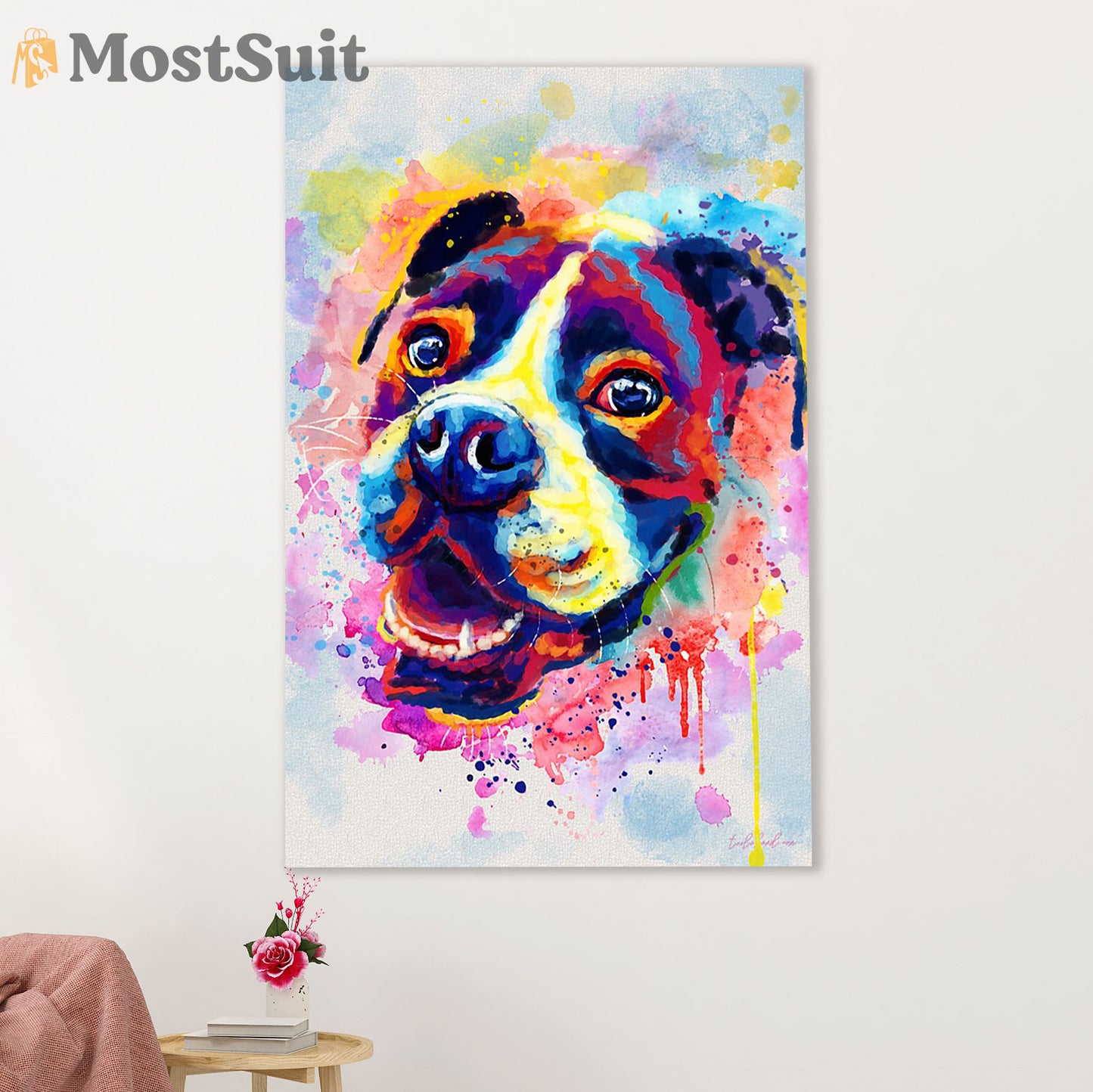 Funny Cute Boxer Poster | Watercolor Dog Painting | Wall Art Gift for Brindle Boxador Puppies Lover
