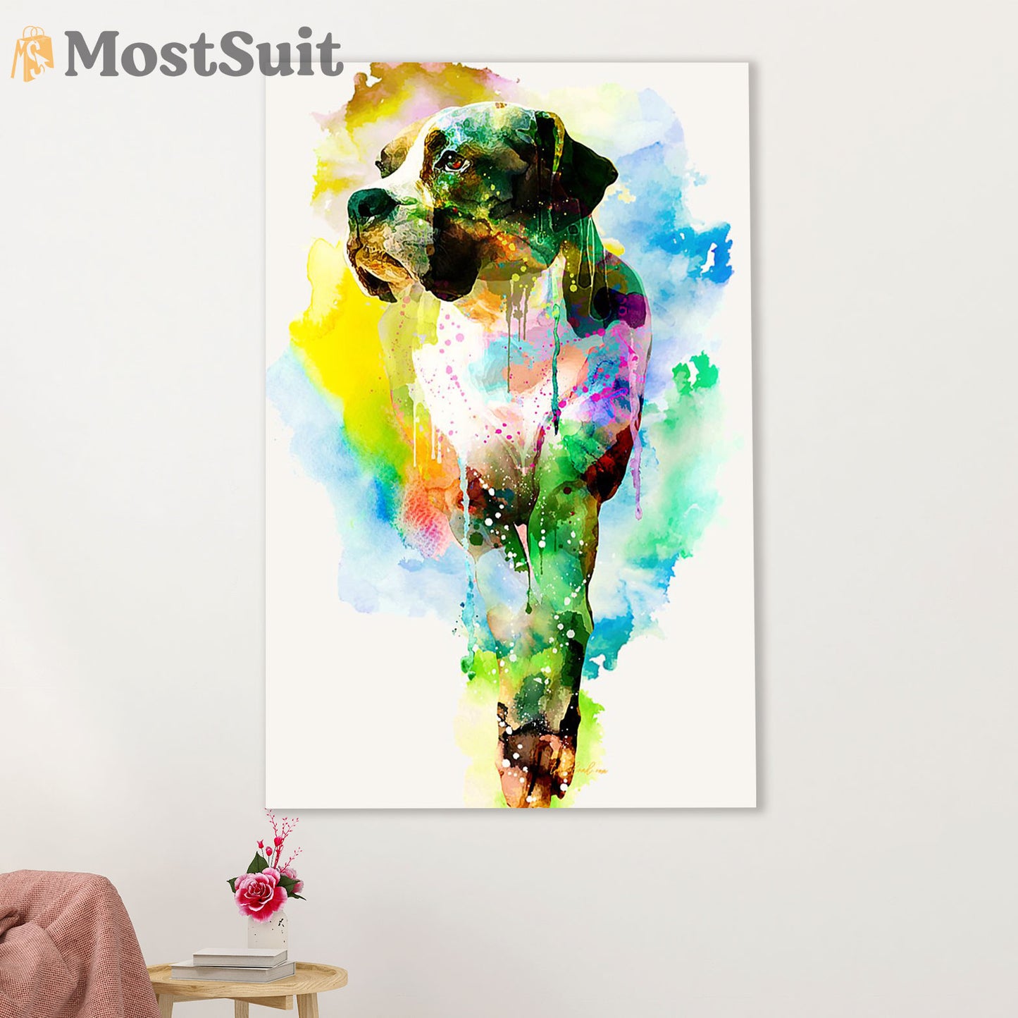 Funny Cute Boxer Poster | Watercolor Dog Painting | Wall Art Gift for Brindle Boxador Puppies Lover