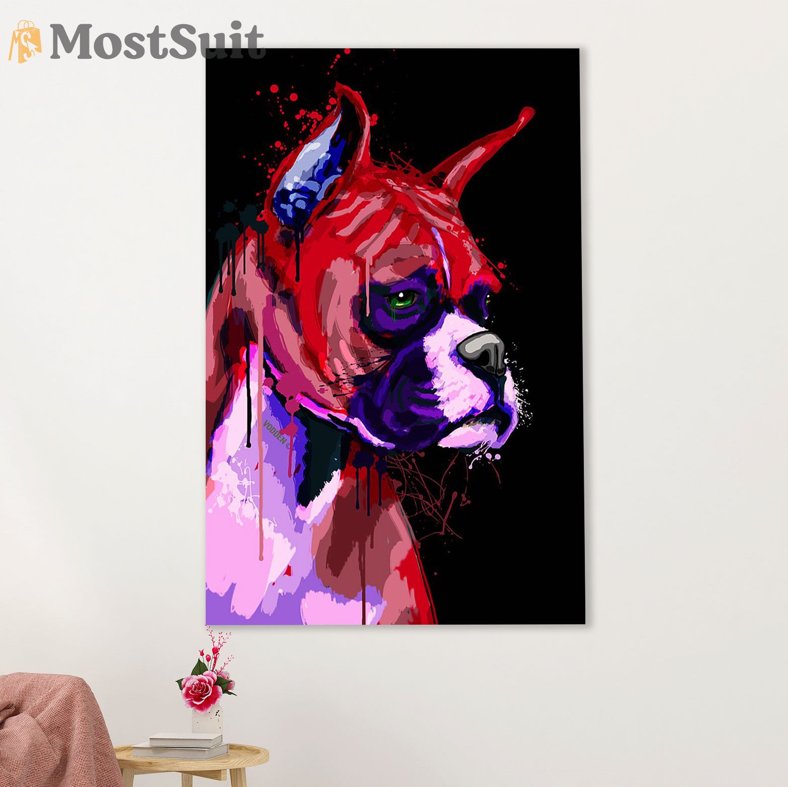 Funny Cute Boxer Poster | Watercolor Dog Painting | Wall Art Gift for Brindle Boxador Puppies Lover