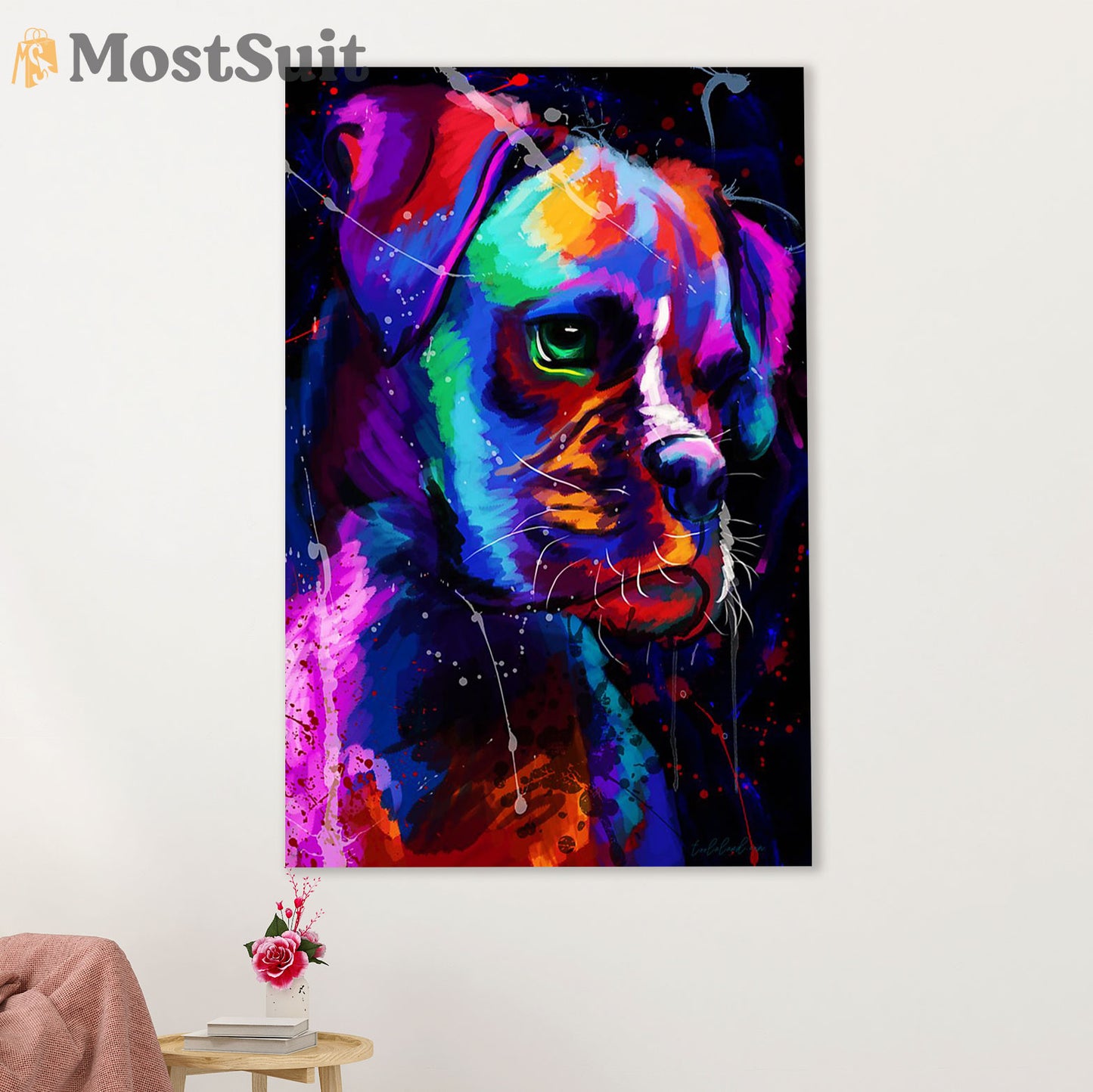 Funny Cute Boxer Canvas Wall Art Prints | Watercolor Dog Painting | Gift for Brindle Boxador Dog Lover