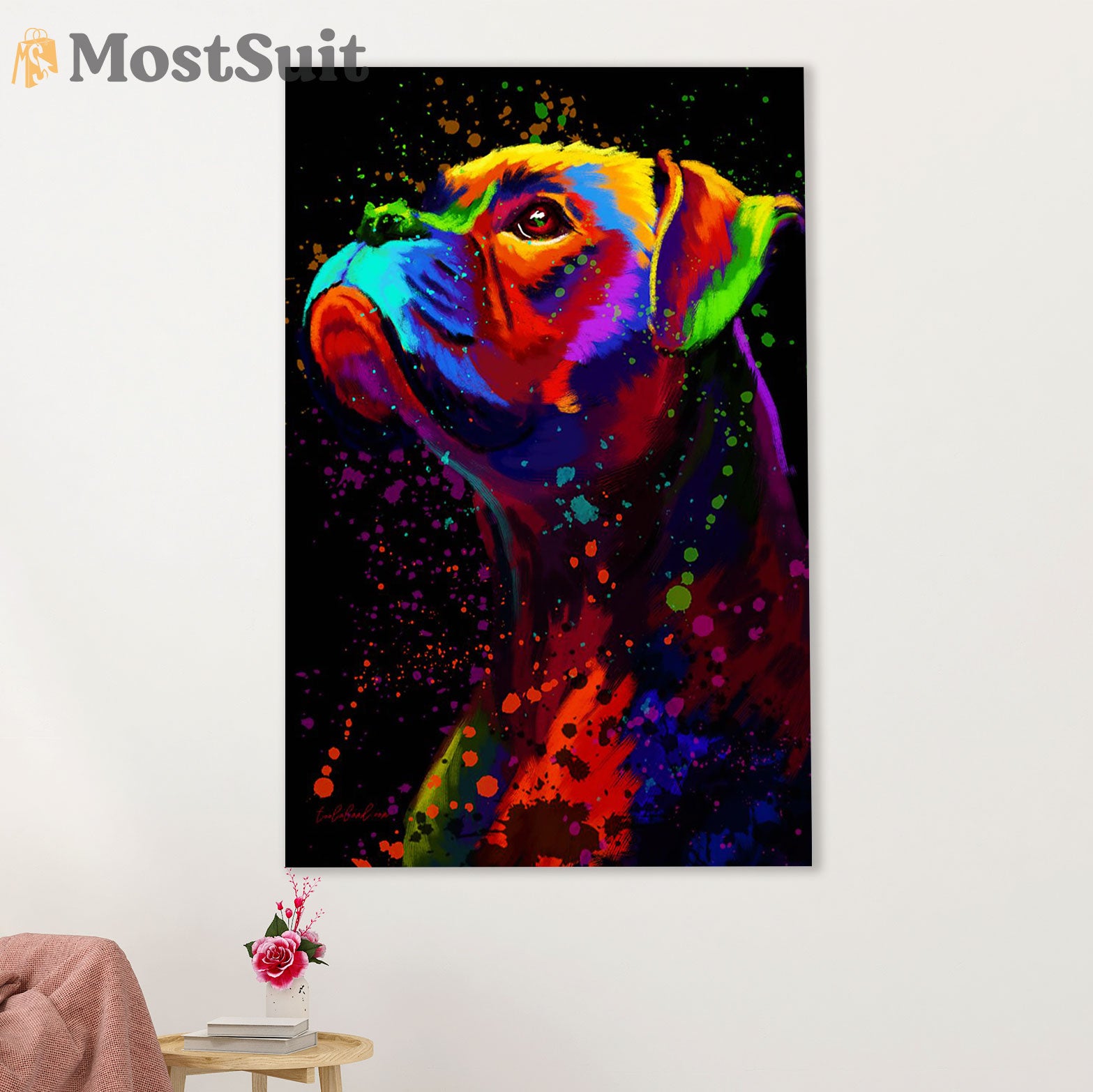 Funny Cute Boxer Canvas Wall Art Prints | Watercolor Dog Painting | Gift for Brindle Boxador Dog Lover