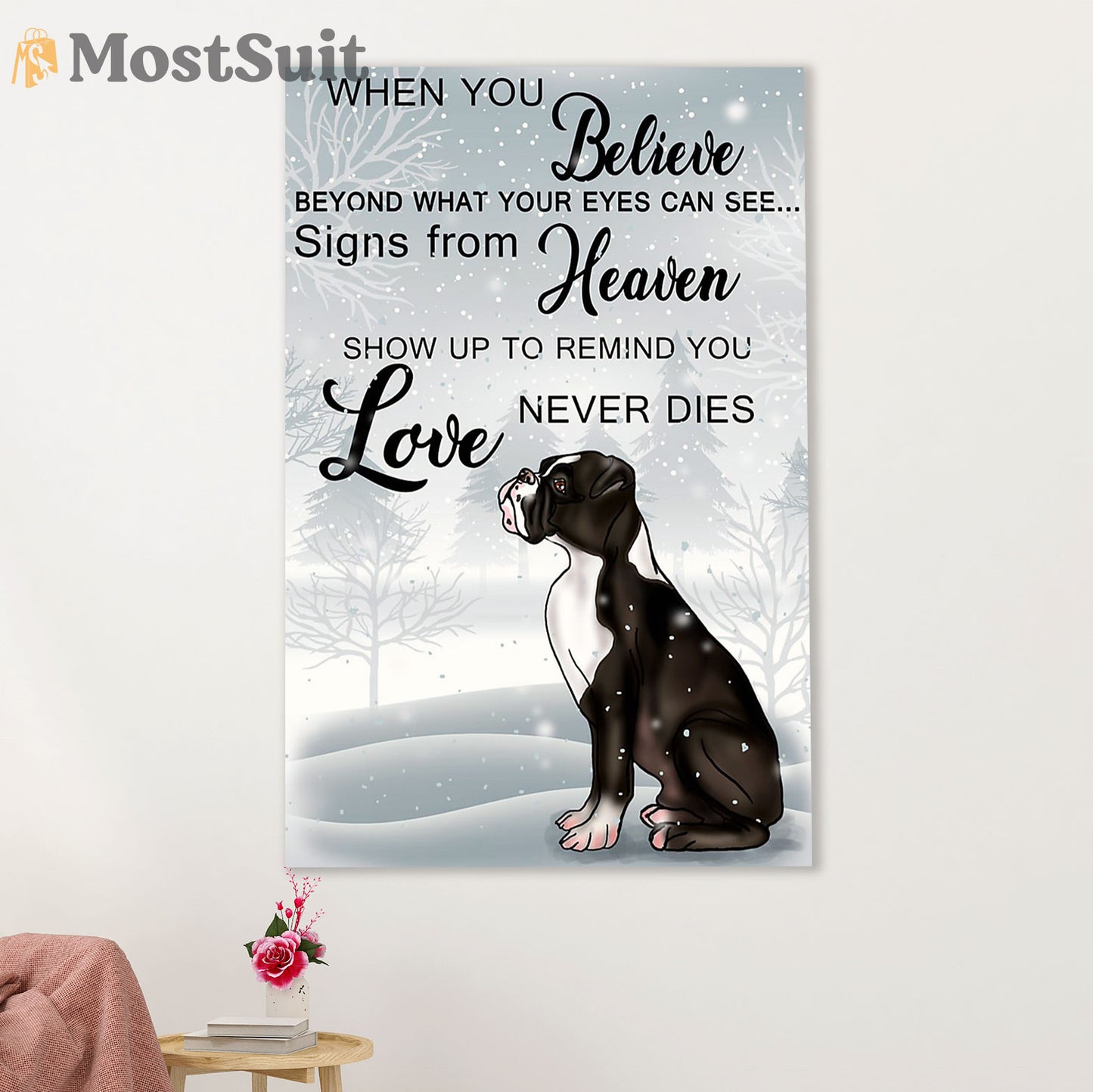 Funny Cute Boxer Poster | Winter Dog | Wall Art Gift for Brindle Boxador Puppies Lover