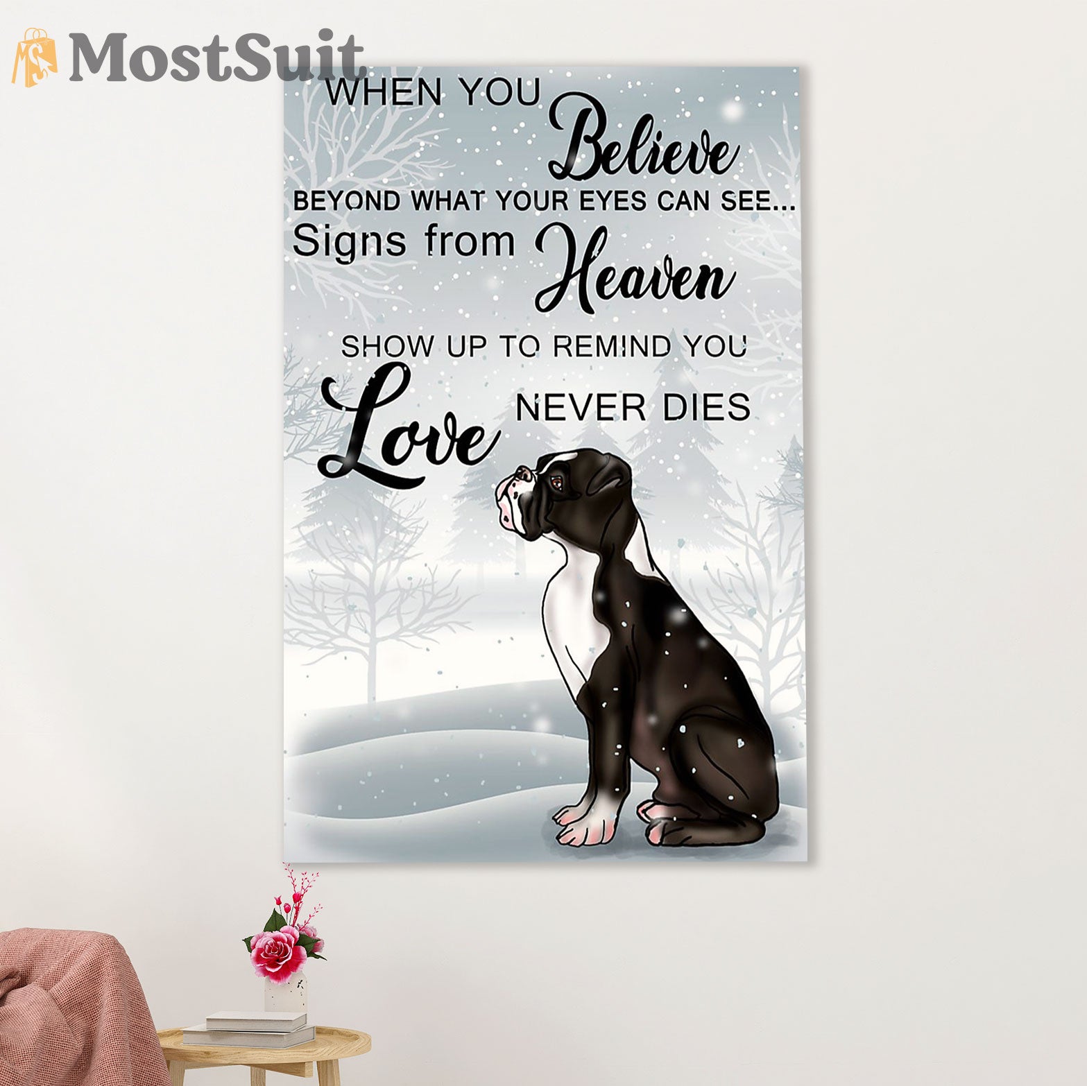 Funny Cute Boxer Poster | Winter Dog | Wall Art Gift for Brindle Boxador Puppies Lover